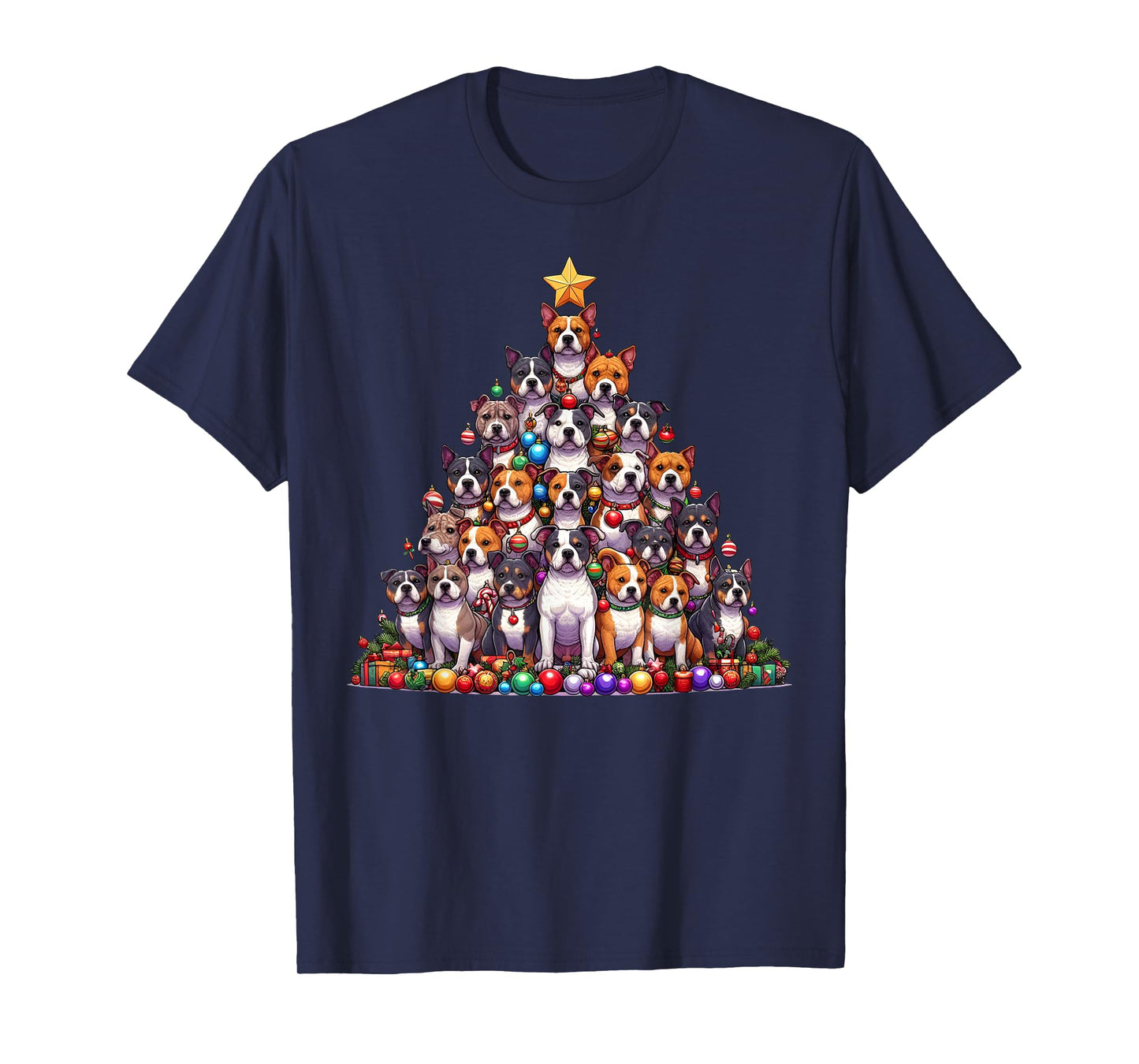 Cute American Staffordshire Terrier Christmas Tree Dog Kids T-Shirt