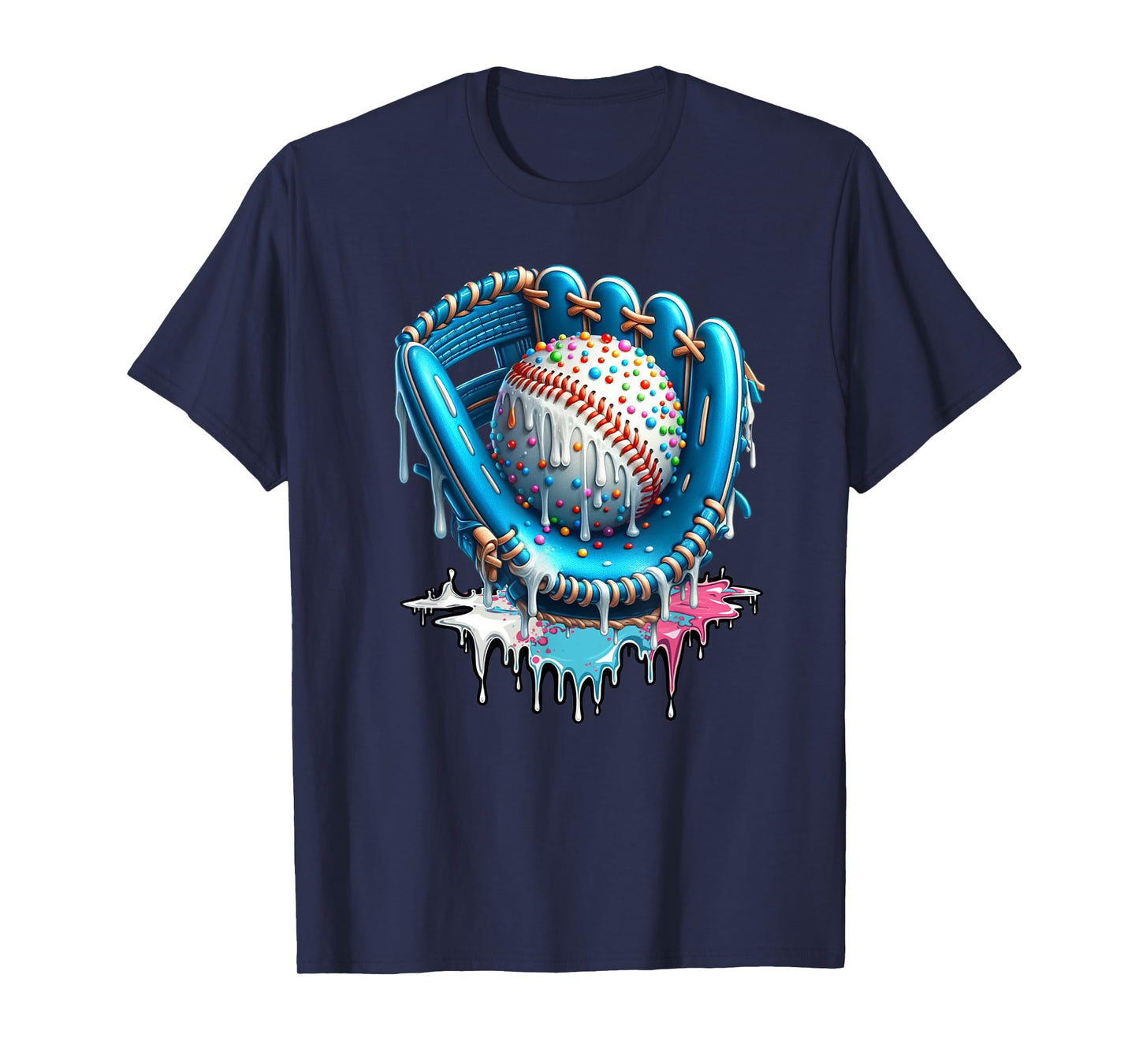 Baseball Ice Cream Drip Sprinkles Softball Glove T-Shirt