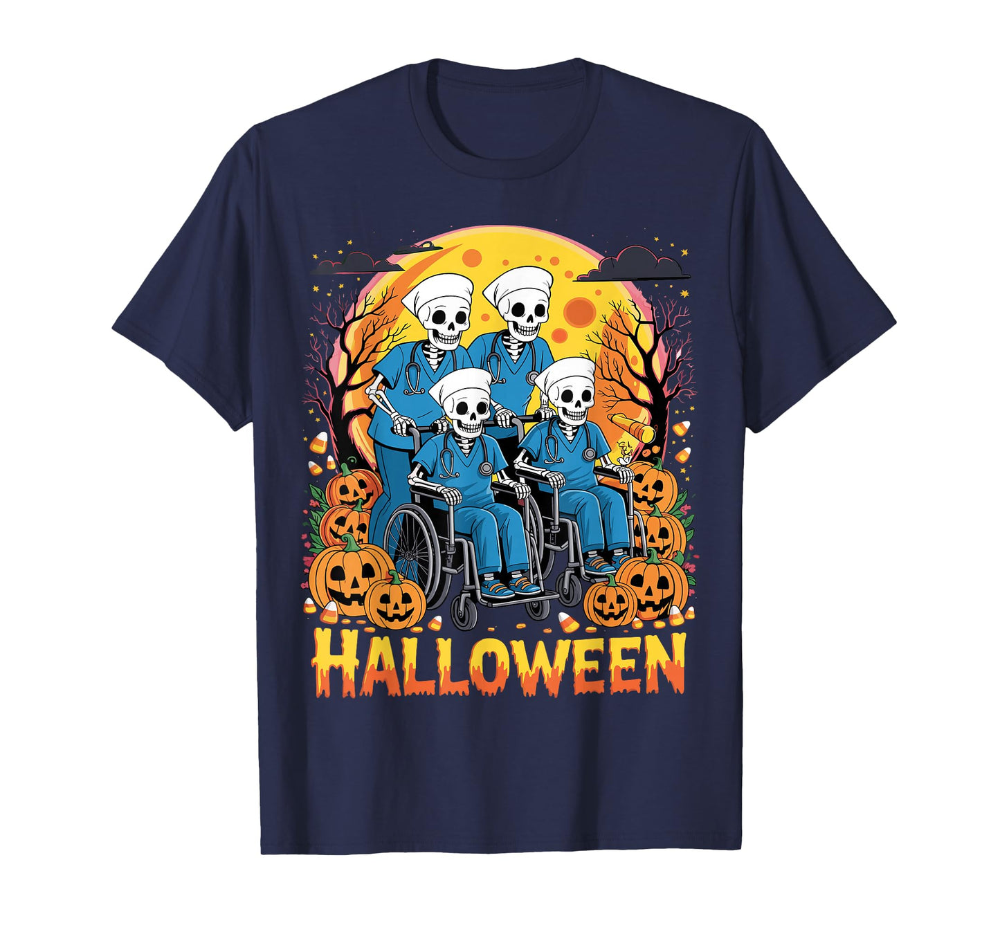 Nurse Skeletons Halloween Healthcare CNA Medical Crew T-Shirt