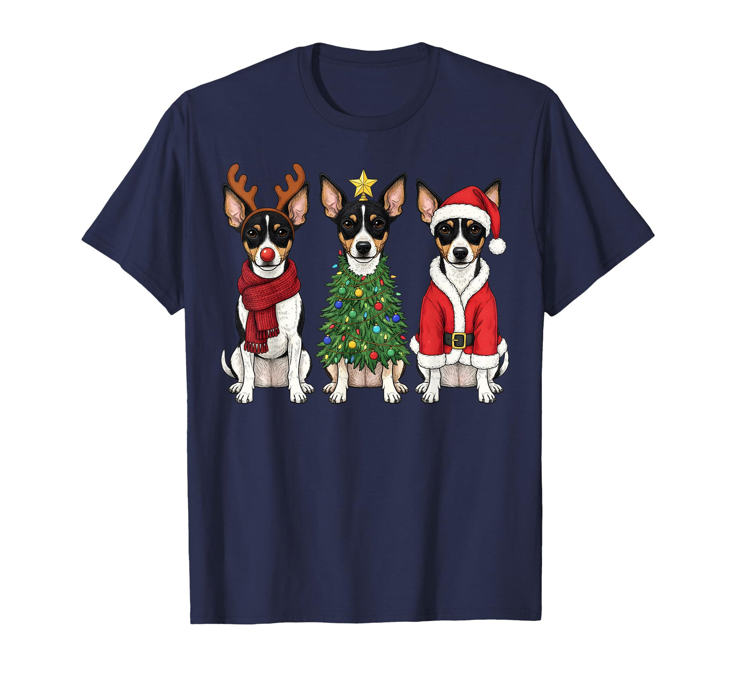 Retro Christmas Rat Terrier Santa Reindeer Dog Lover T-Shirt