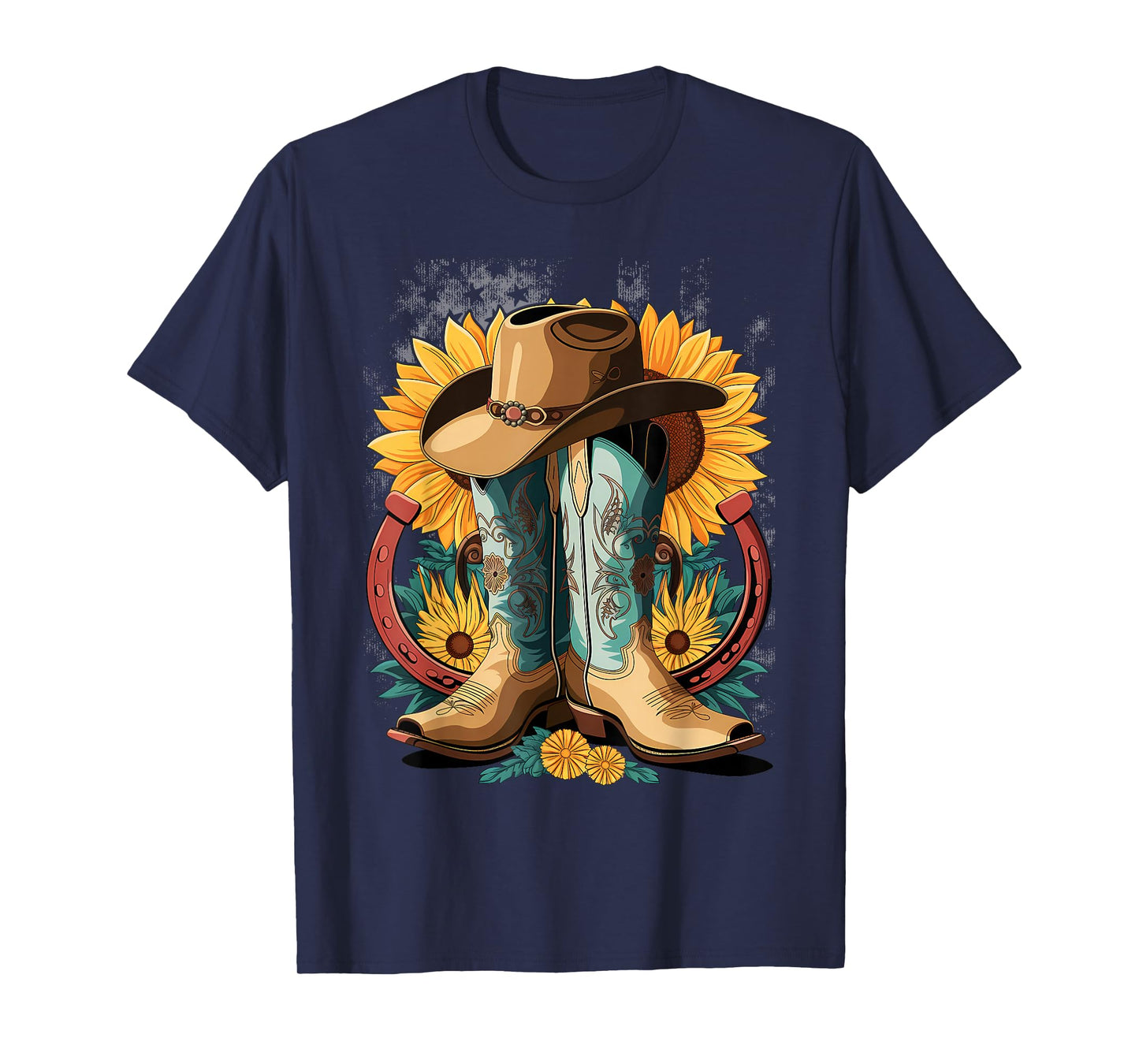 Western Cowboy Boot Horseshoe Sunflower Rope Cowgirl Country T-Shirt