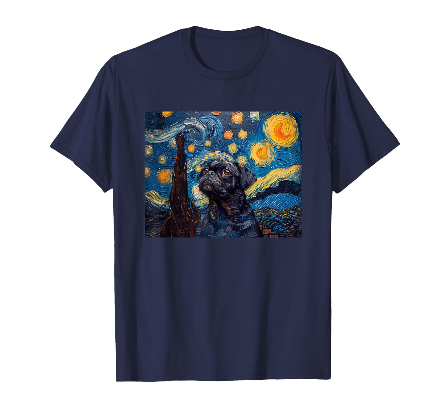 Mens Womens Girls Funny Starry Night Black Pug Lover T-Shirt