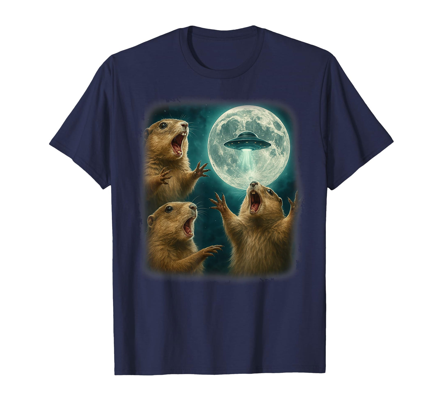 3 Funny Prairie Dogs Fear UFO Arrival Night Alien Invasion T-Shirt