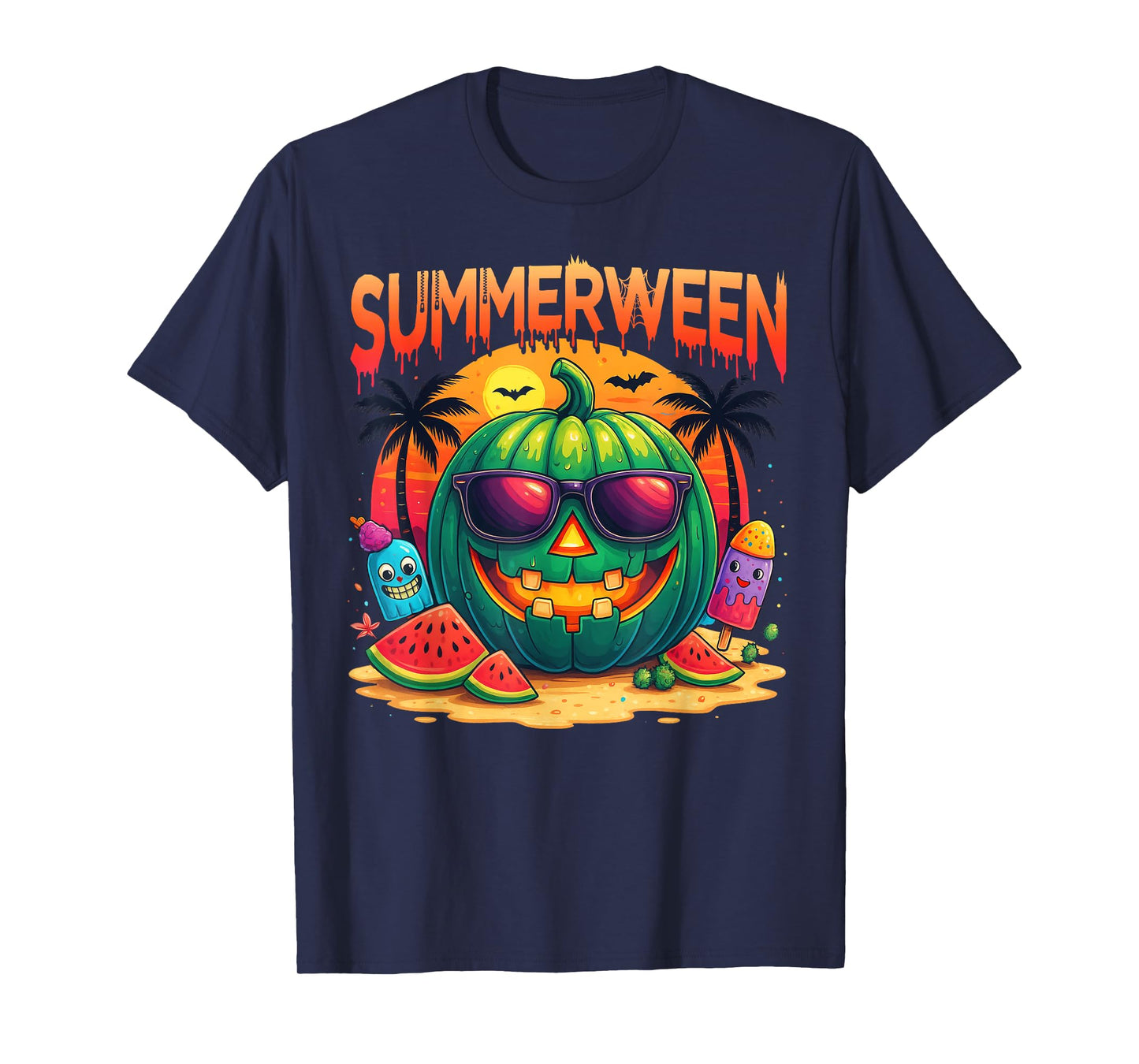 Funny Skeleton Summer Summerween Watermelon Jack-O-Lantern T-Shirt