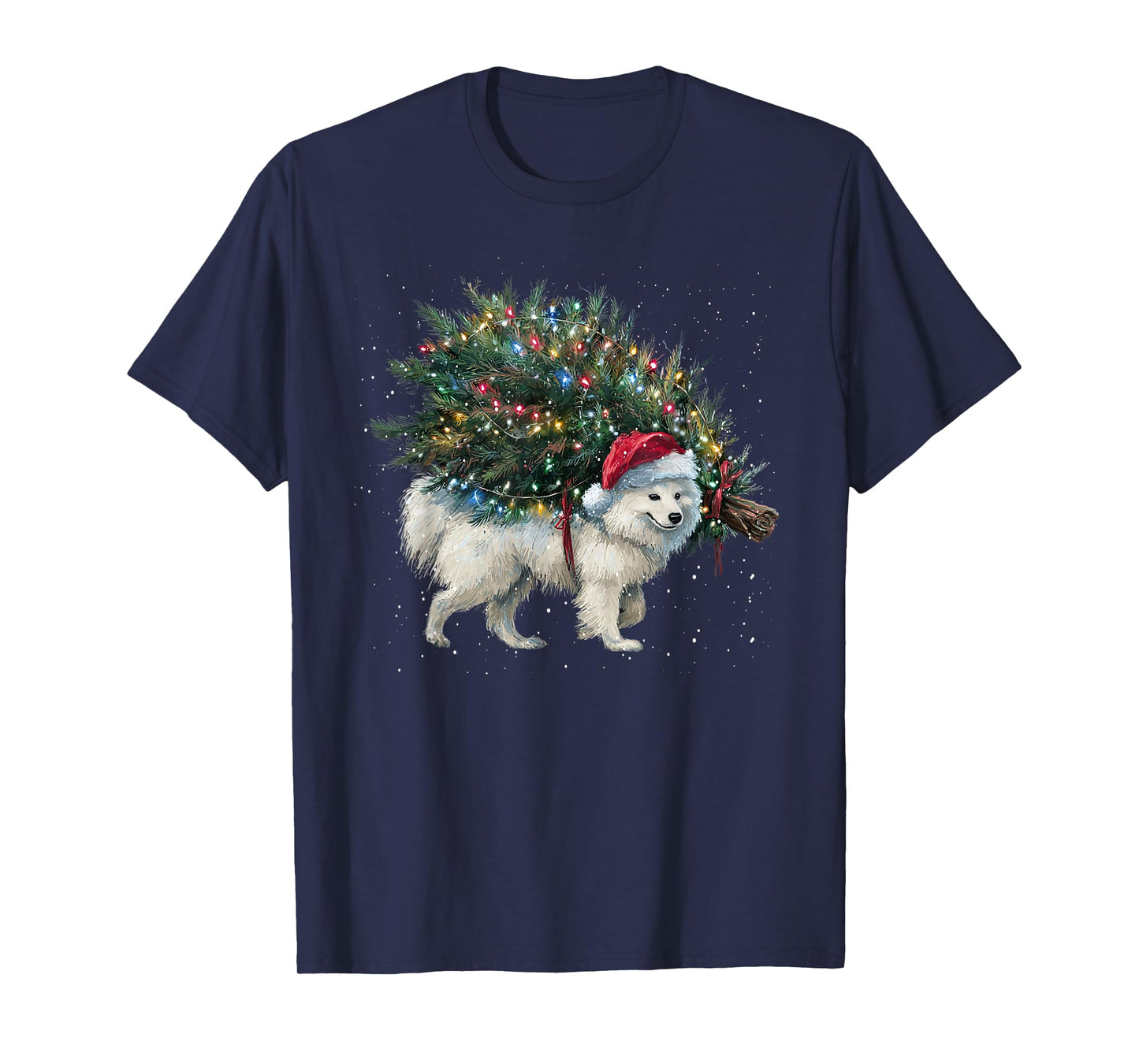 Cute American Eskimo Dog in a Christmas Tree for Men Women T-Shirt