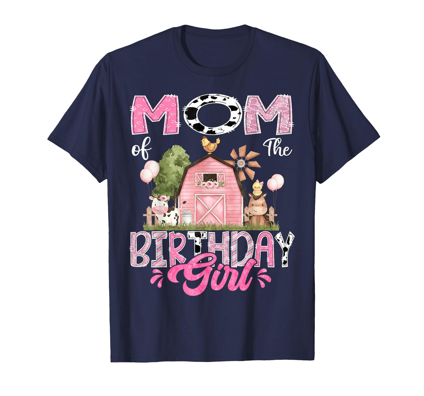 Mom Of The Birthday Girl 1St Birthday Pink Cow Farm T-Shirt