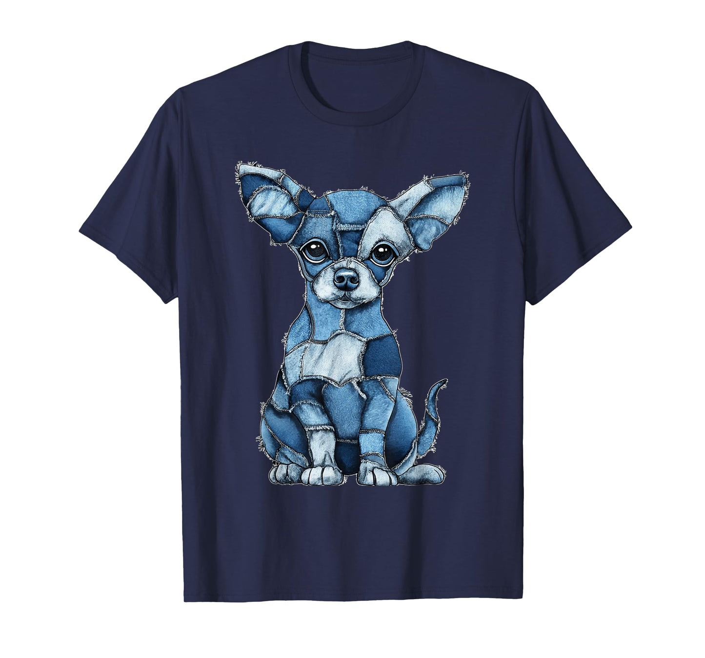Funny Chihuahua Dog Blue Denim Patchwork Graphic Animal T-Shirt