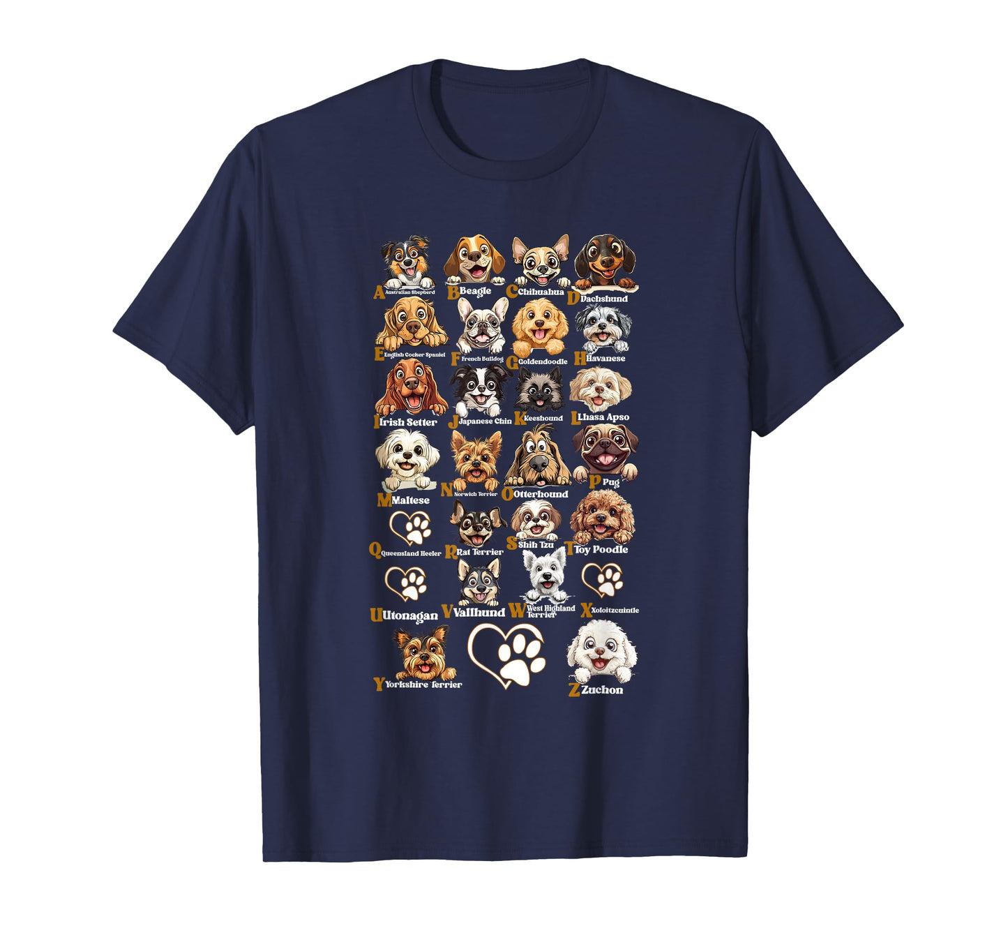 ABC Dog Breeds Identification A-Z Types of Dogs Canine T-Shirt