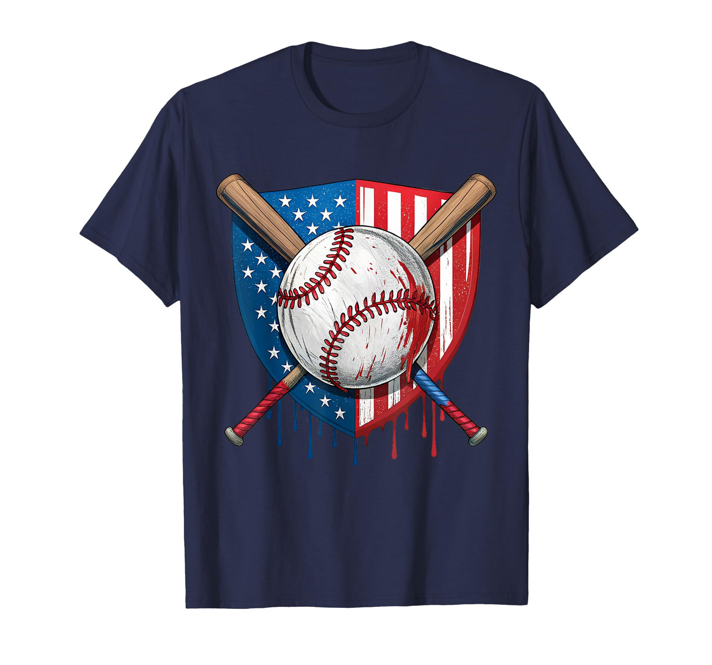 4th of July Baseball Drip Ice Cream Patriotic American Flag T-Shirt