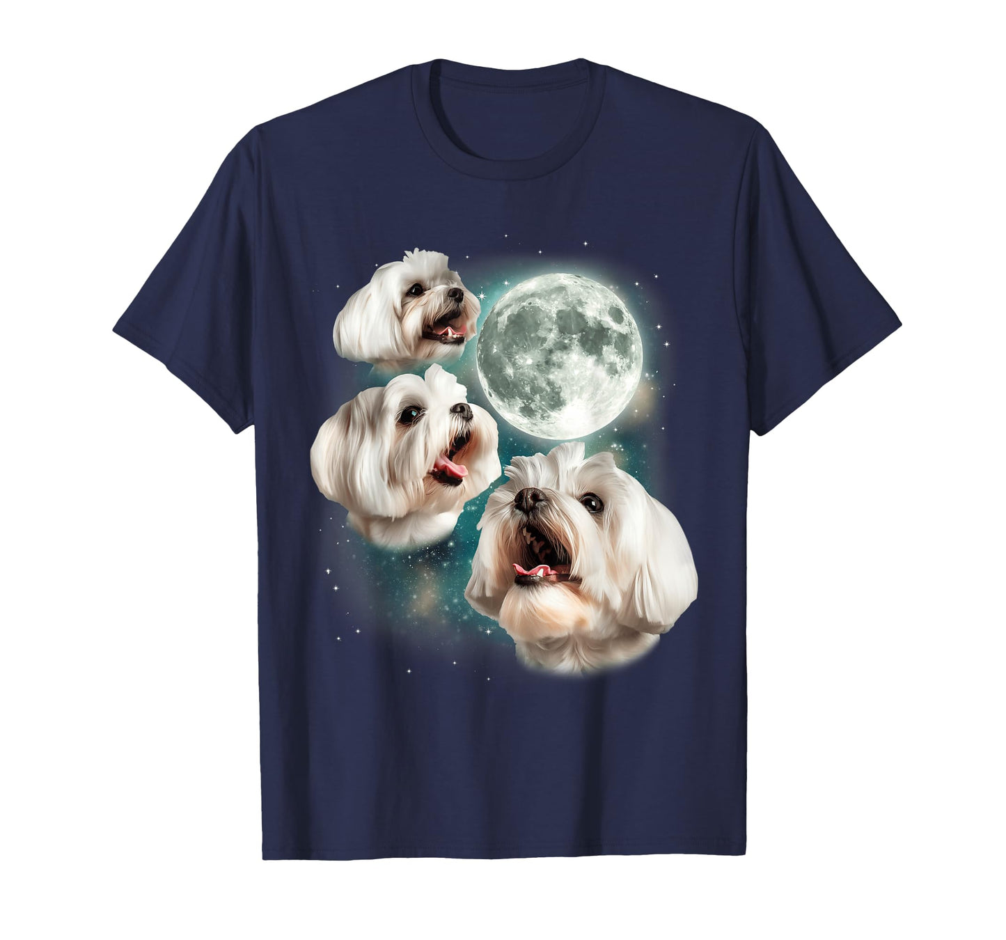 Three Maltese Moon | 3 Cute Howling Dogs Maltese Lover Puppy T-Shirt