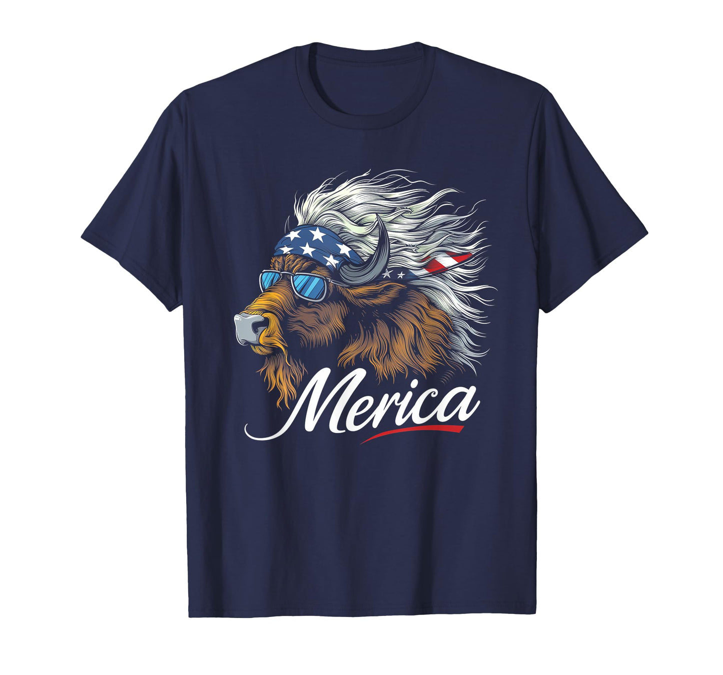 Merica Buffalo Bison Patriotic USA 4th of July American Flag T-Shirt