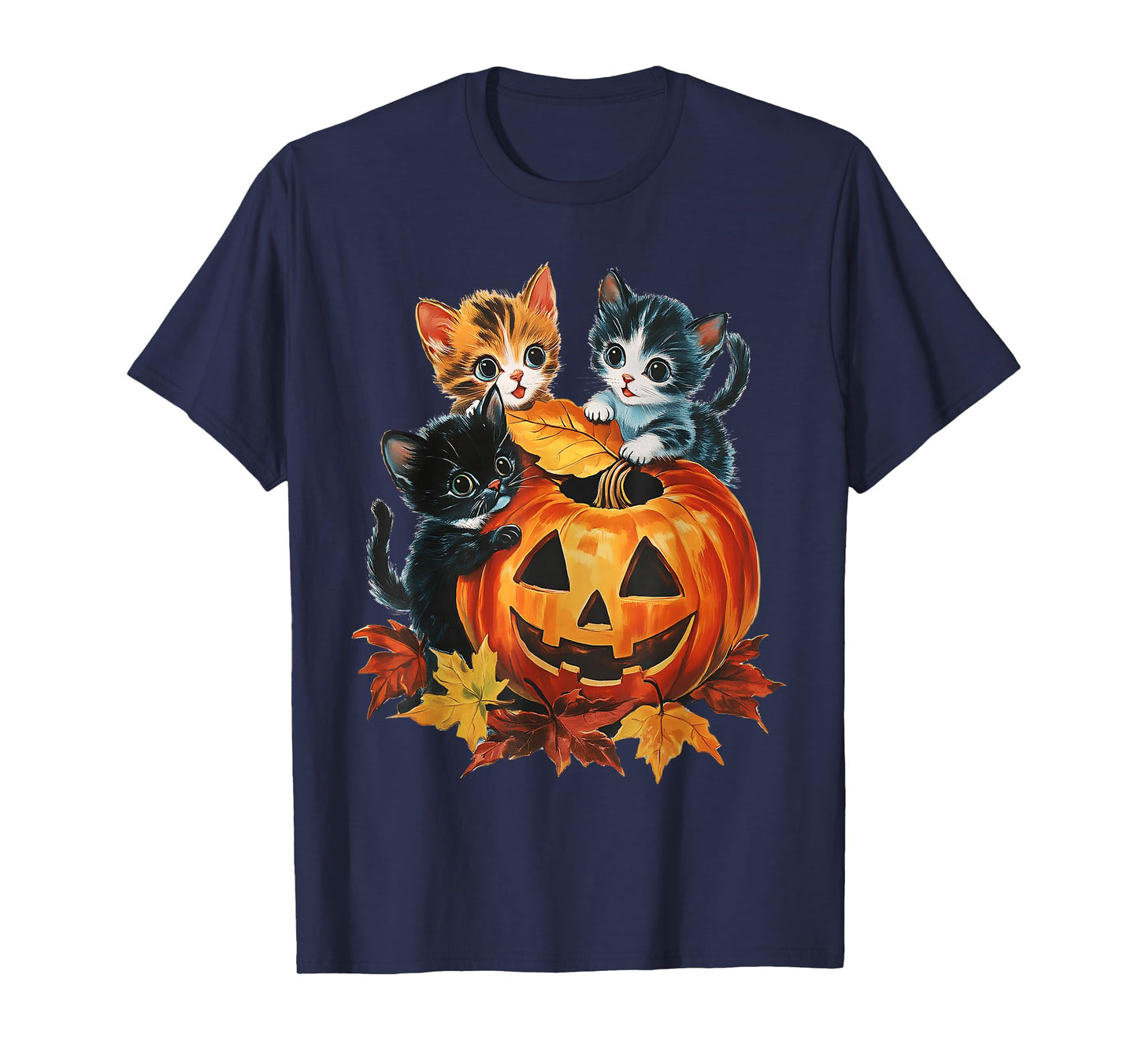 Cute Cat Pumpkin Halloween Spooky Season Vintage Men Women T-Shirt