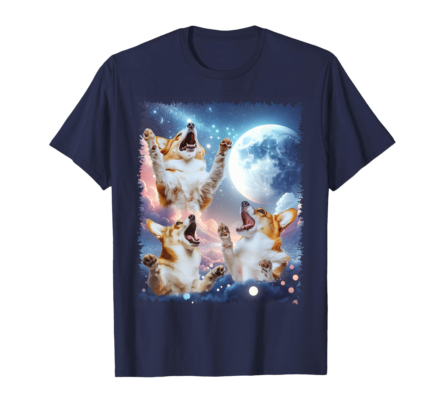 Cute Corgi Moon, Three Corgis Howl At Moon Funny Dog Meme T-Shirt
