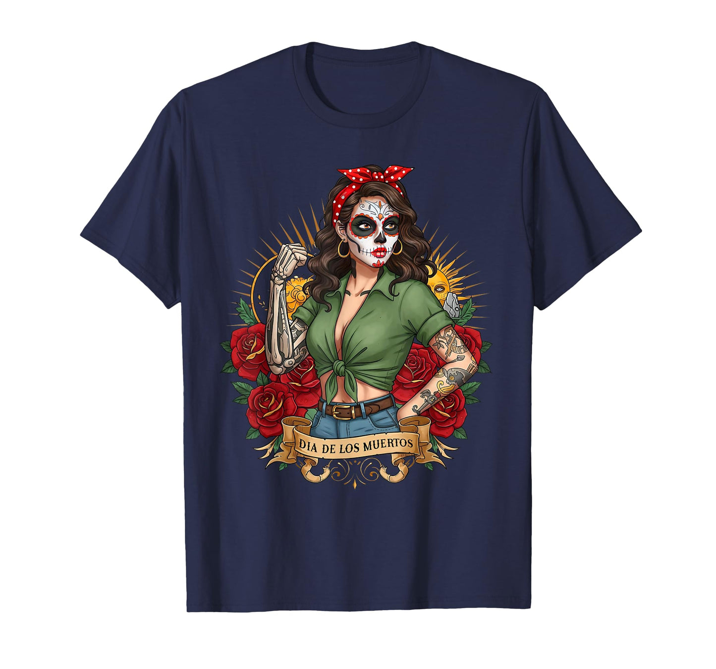 Dia De Los Muertos Rose Flower Woman Catrina Day Of The Dead T-Shirt