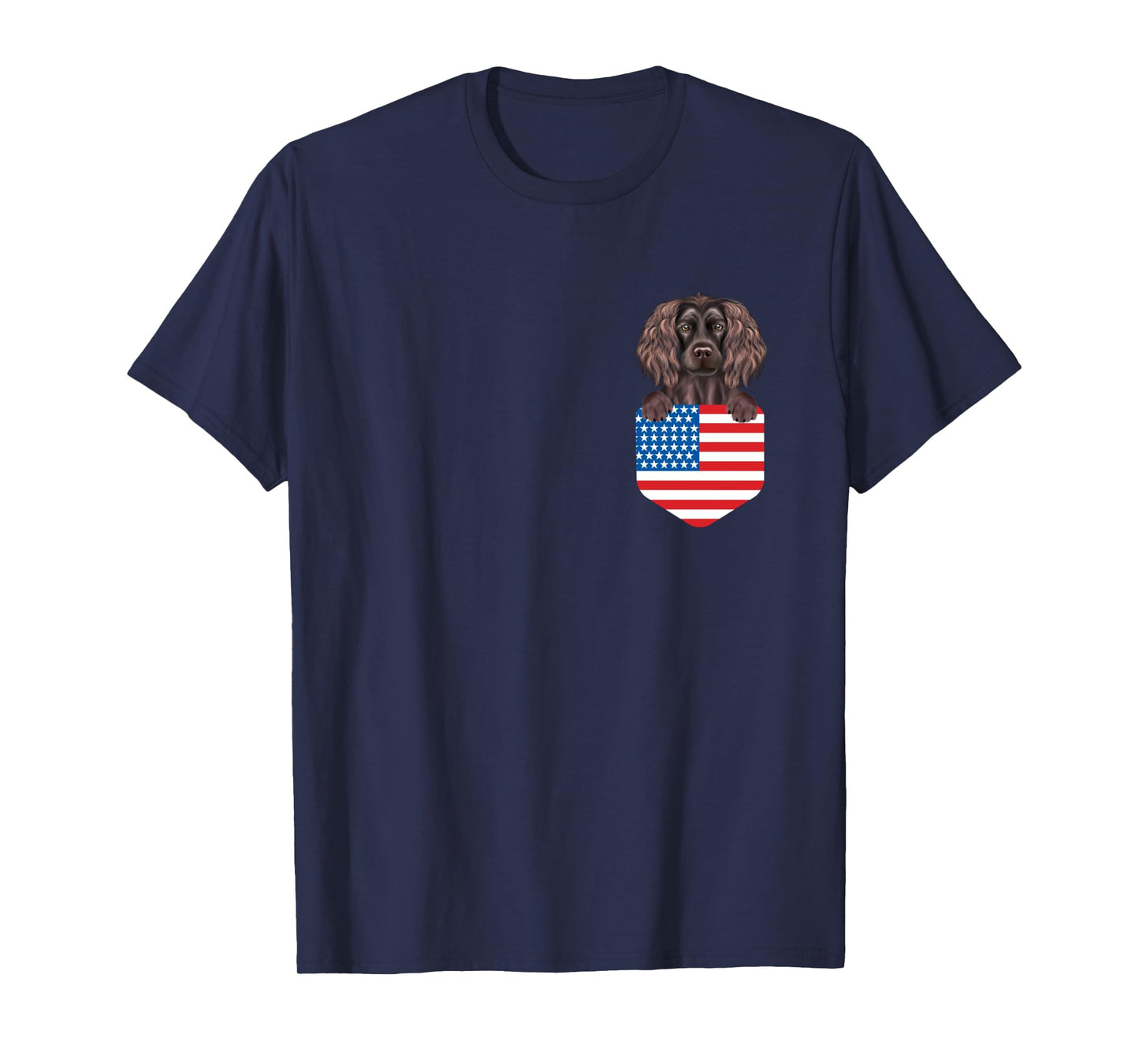 America Flag Boykin Spaniel Dog In Pocket Long Sleeve T-Shirt