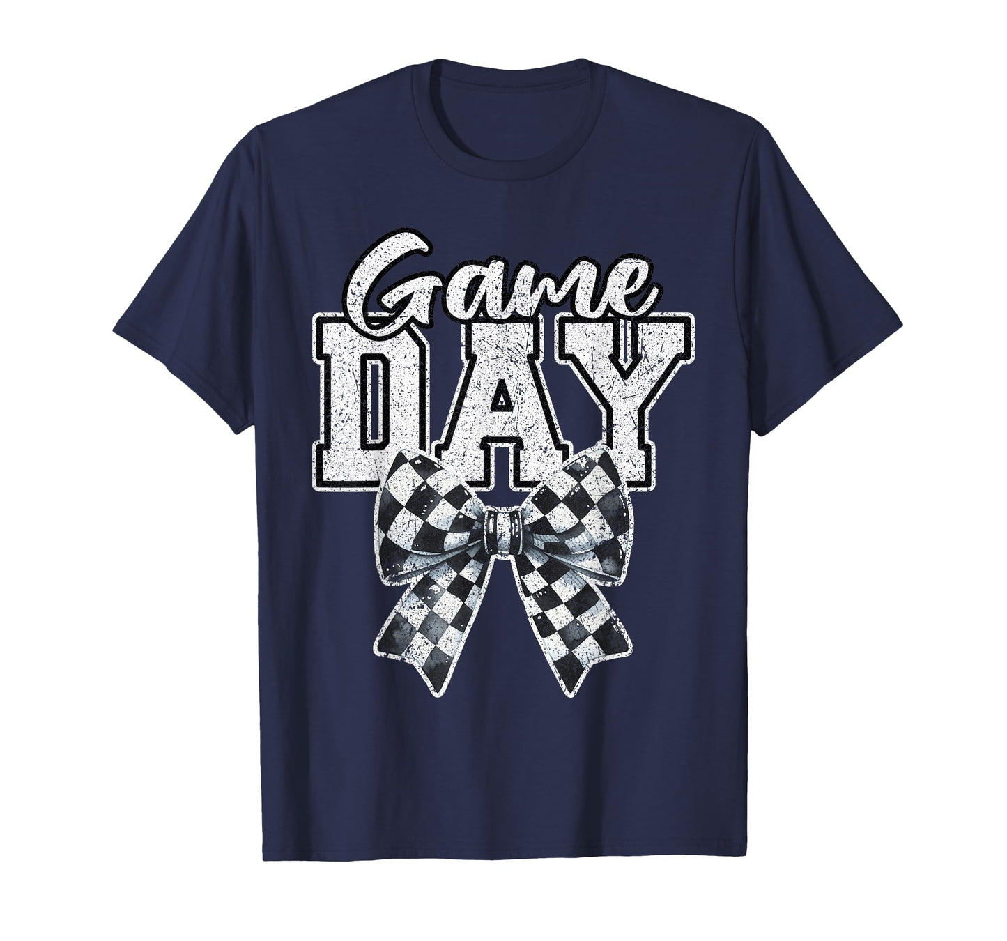 Retro Croquette Bow Black White Checkered Football Game Day T-Shirt
