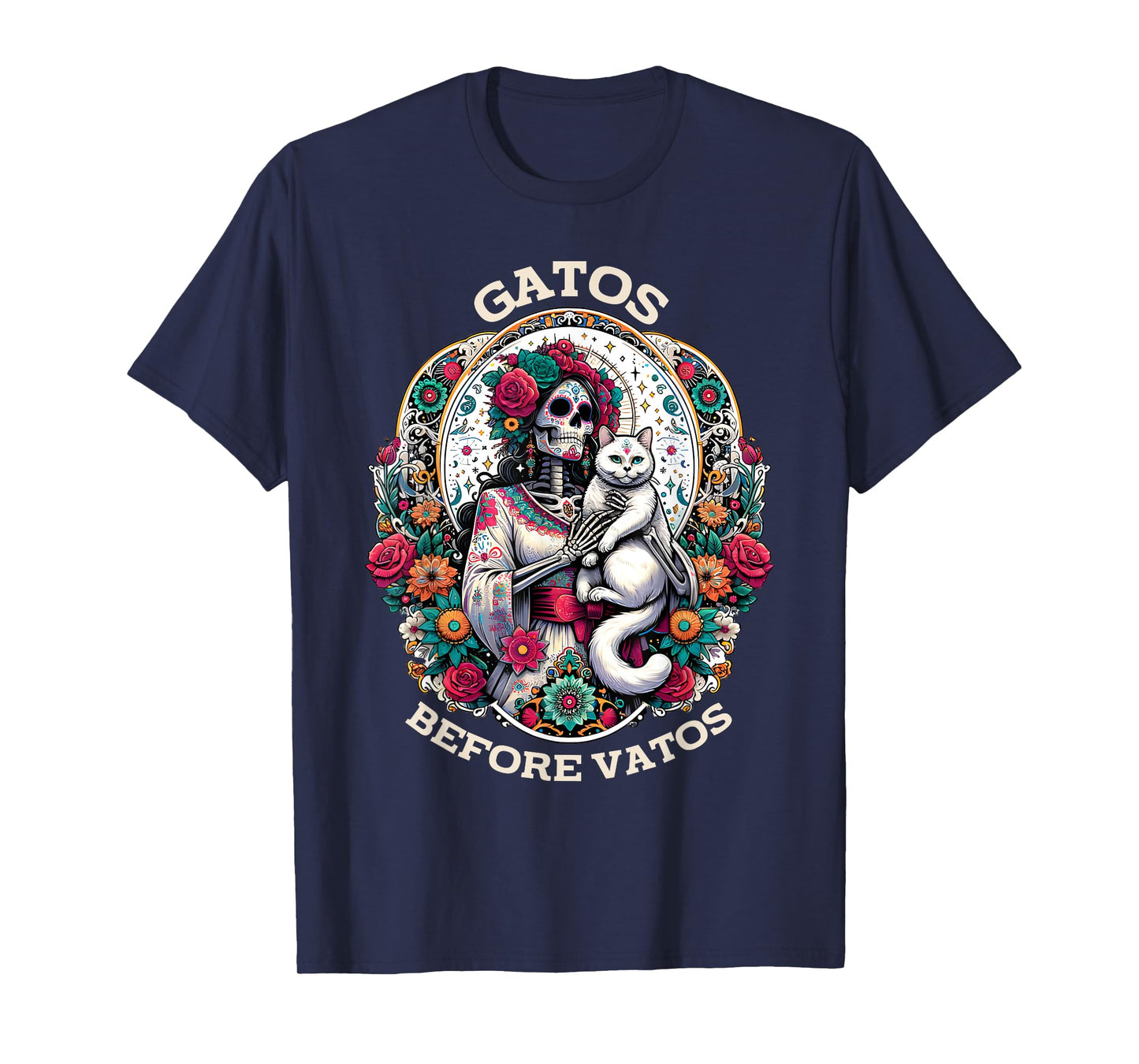 Gatos Before Vatos Tarot Card Skeleton Cat Mexican Fiesta T-Shirt