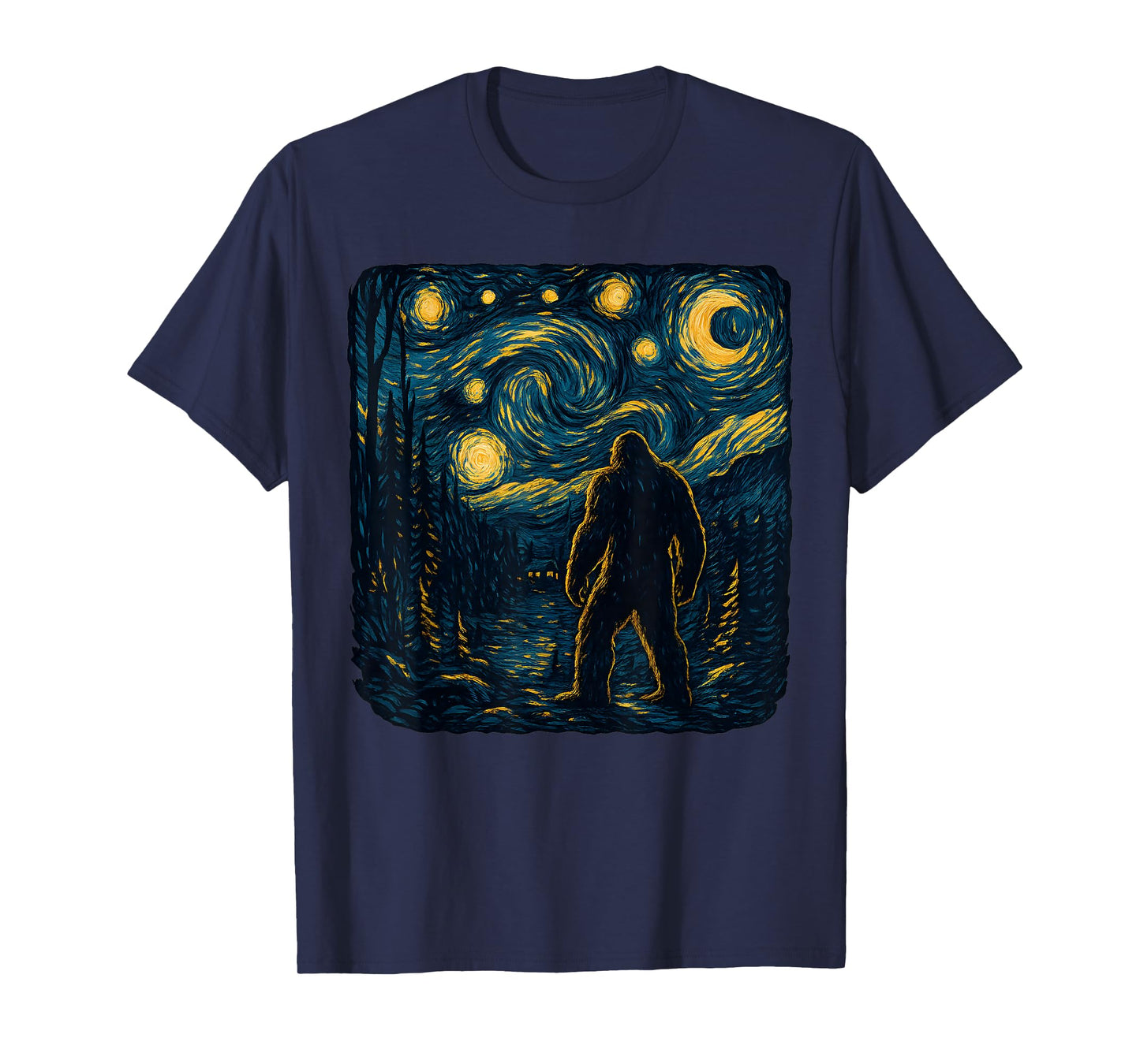 Bigfoot Starry Night Van Gogh Bigfoot Lover For Mom Dad Kids T-Shirt