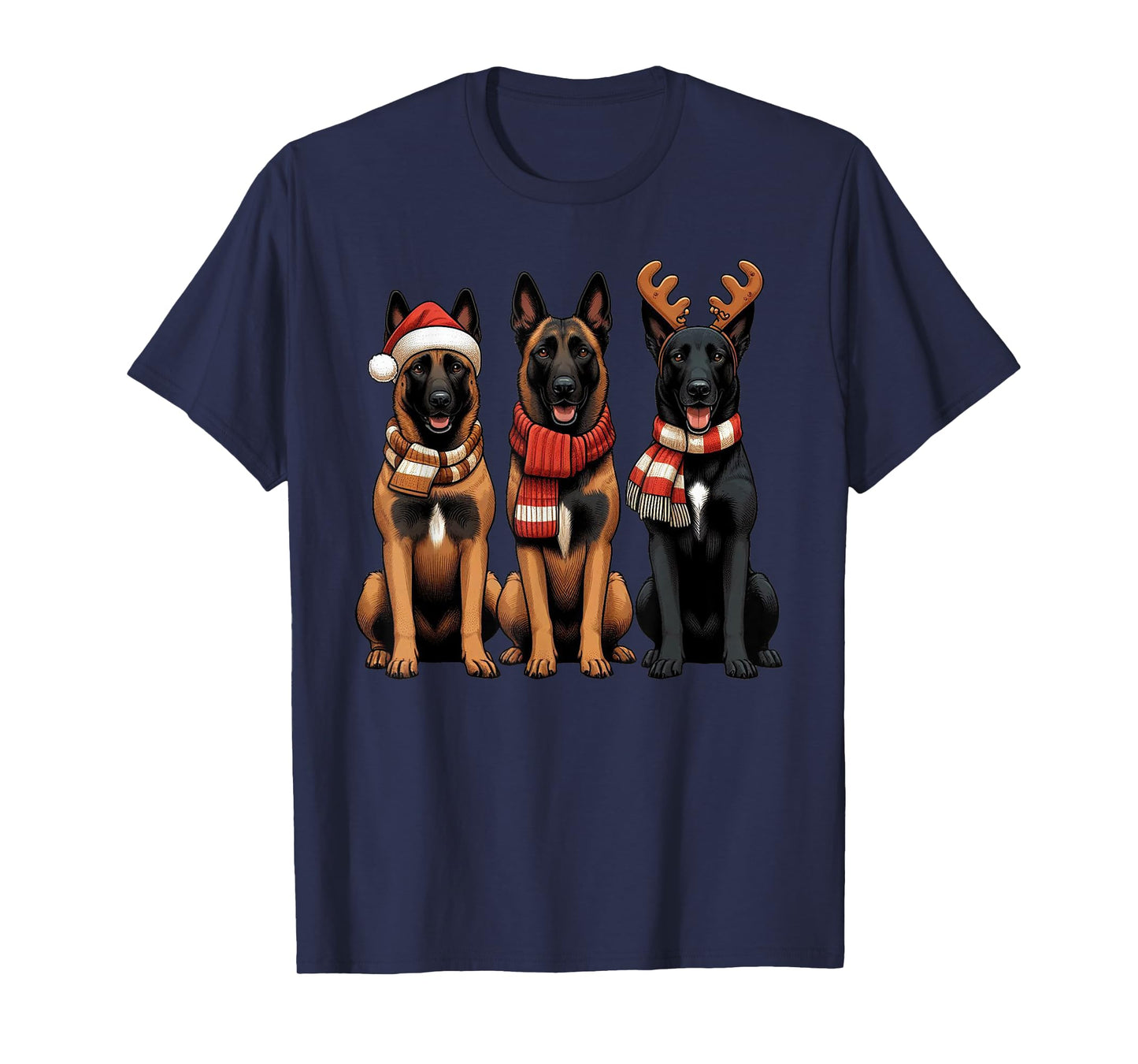 Santa Reindeer Belgian Malinois Christmas Malinois Dog Lover T-Shirt for Men Women