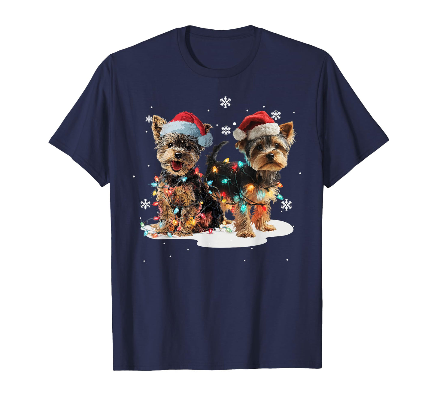 Cute Yorkshire Dog Christmas Lights Xmas Holidays T-Shirt