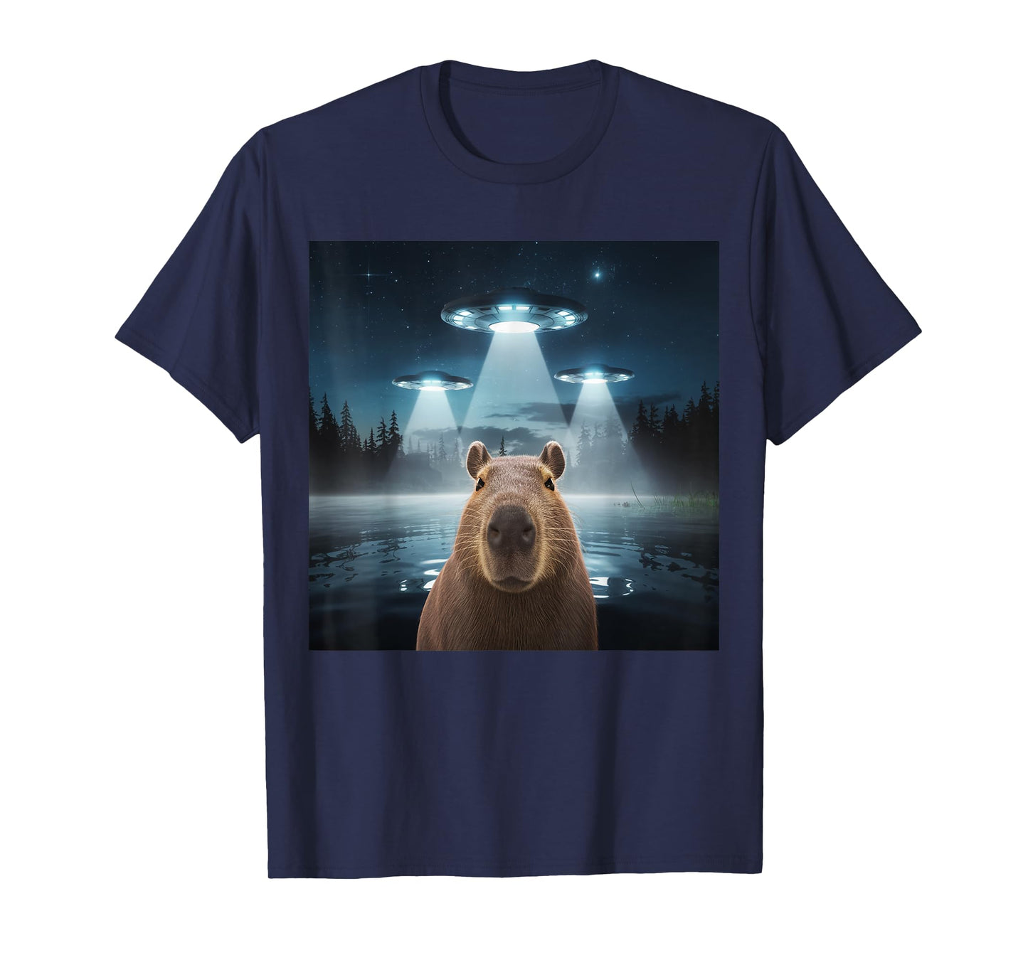 Funny Graphic Costume Capybara Selfie with UFOs Weird T-Shirt