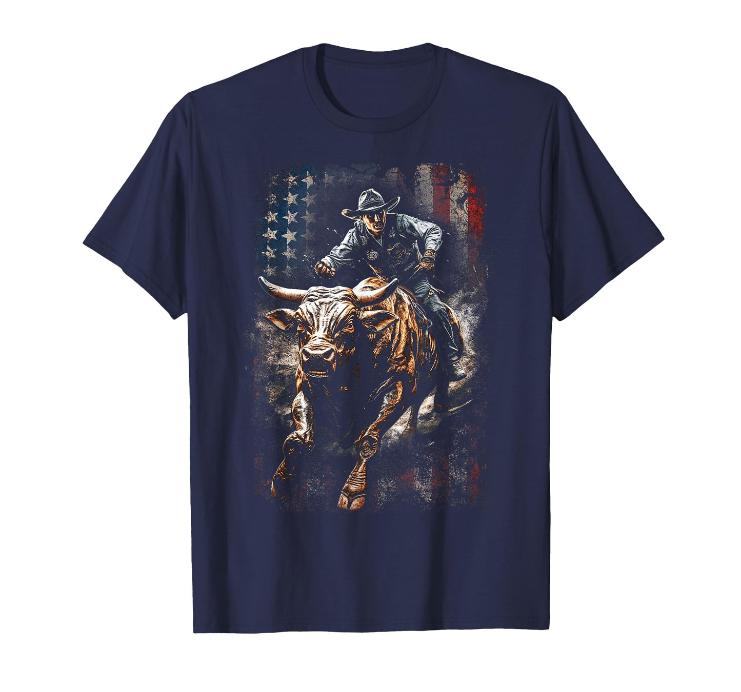 Vintage American Flag Bucking Bull Riding Patriotism Rodeo T-Shirt for Women Kids Men