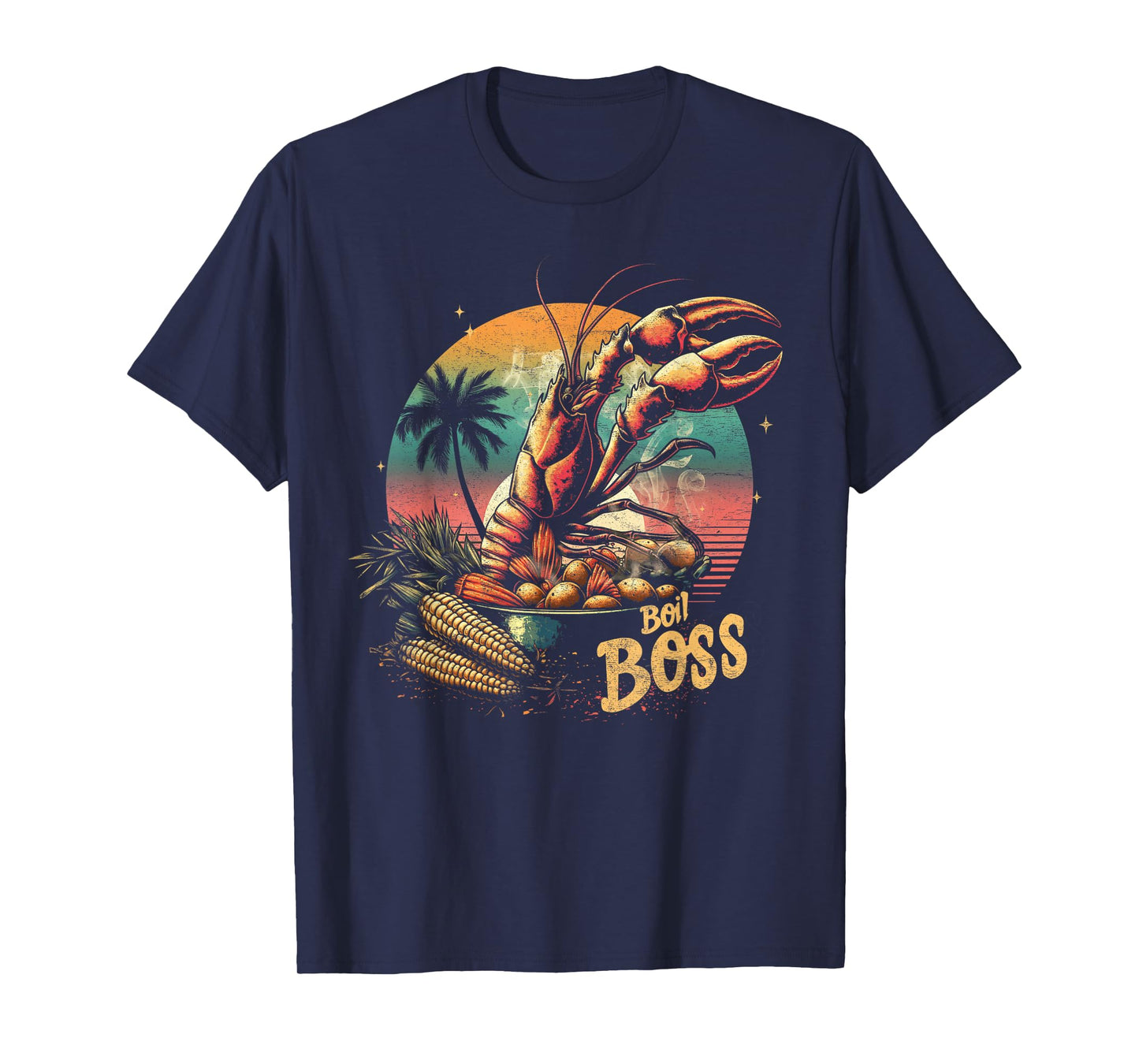 Crawfish Boil Boss Retro Sunset Lobster Cajun Food Festival T-Shirt