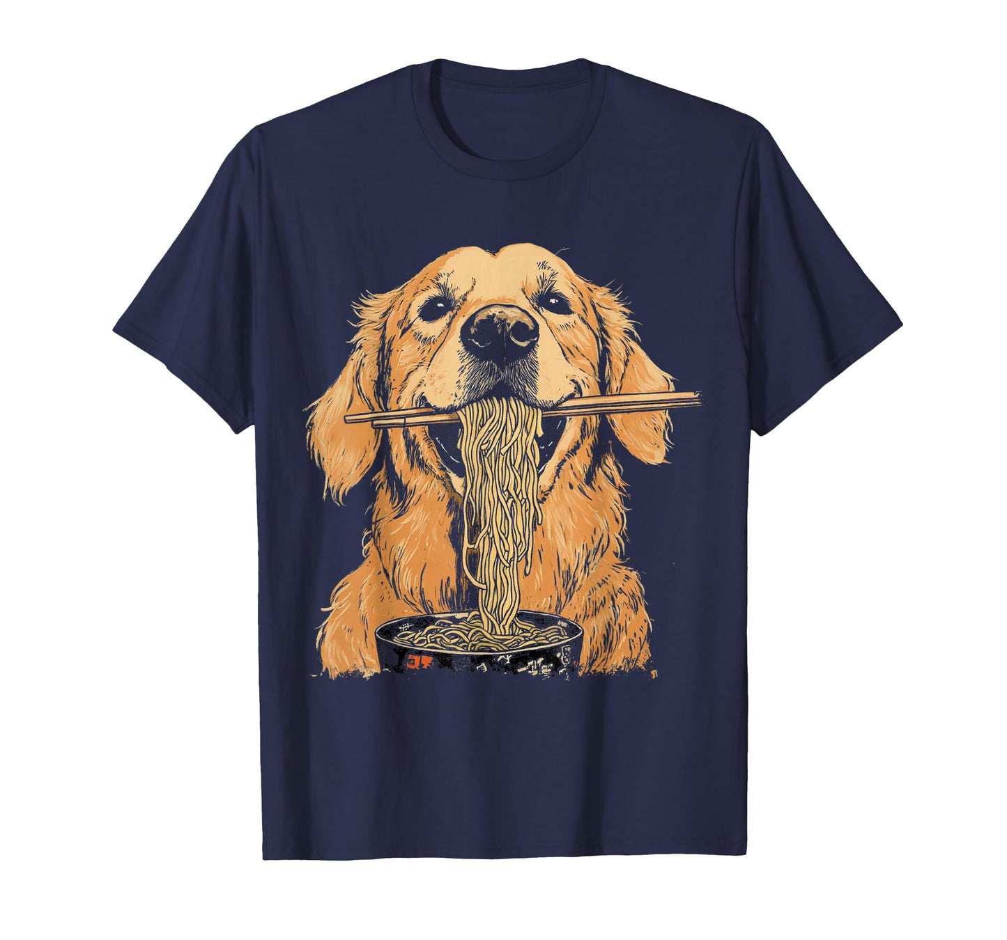 Funny Golden Retriever Dog Eating Ramen Noodles T-Shirt