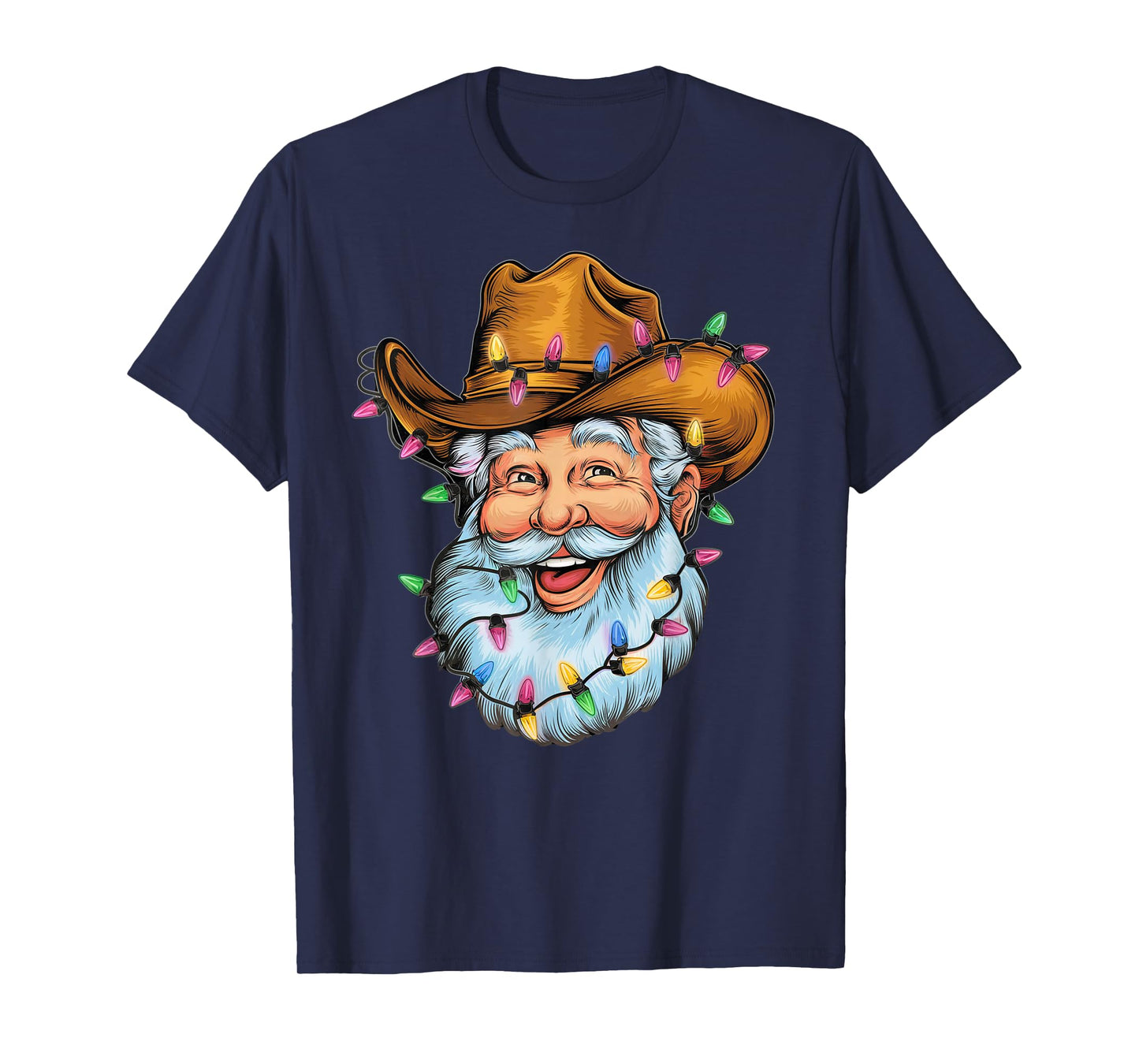 Funny Santa Cowboy Western Christmas Xmas Lights Holiday T-Shirt