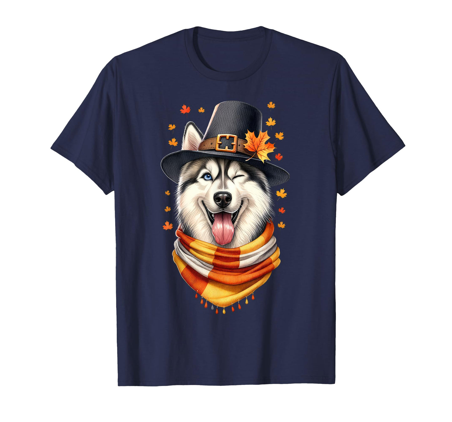Siberian Husky Pilgrim Thanksgiving Gifts Women Men Girl Boy T-Shirt