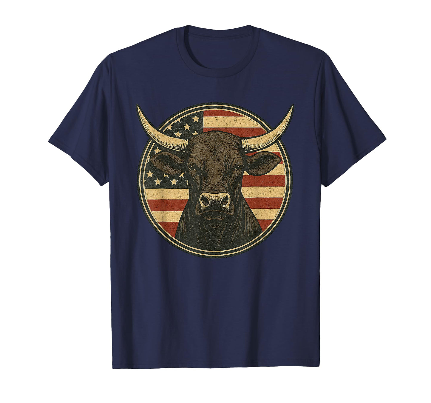 Vintage Western Bull with American Flag Patriotic Rodeo T-Shirt