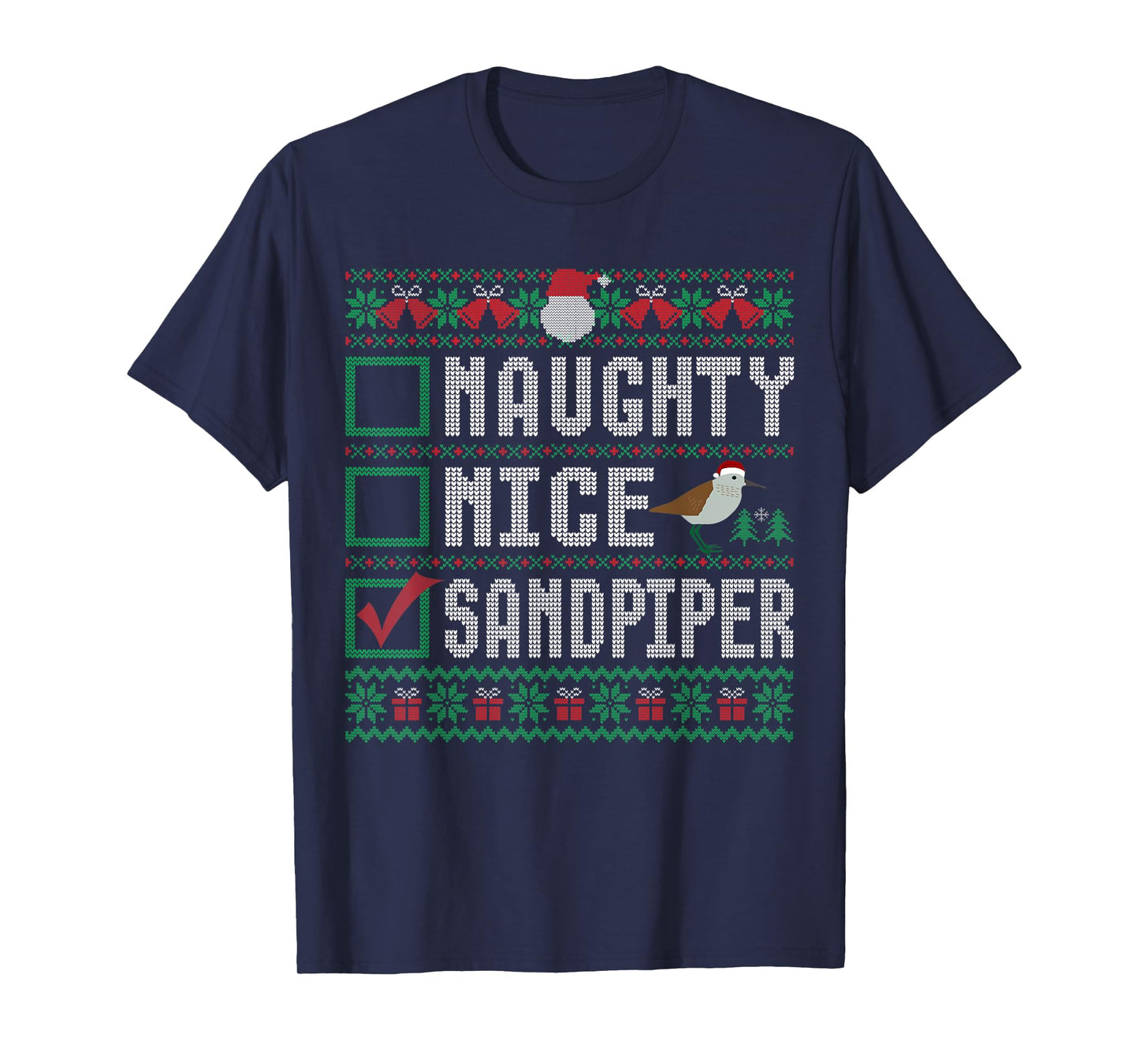 Naughty Nice Sandpiper Birds Animal Lovers Christmas List T-Shirt