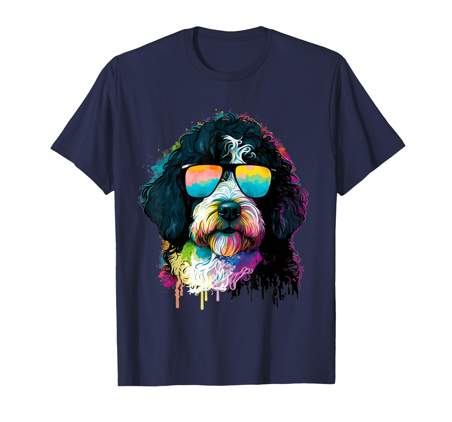 Cute Bernedoodle With Sunglasses Colorful Graphic Dog Lover T-Shirt