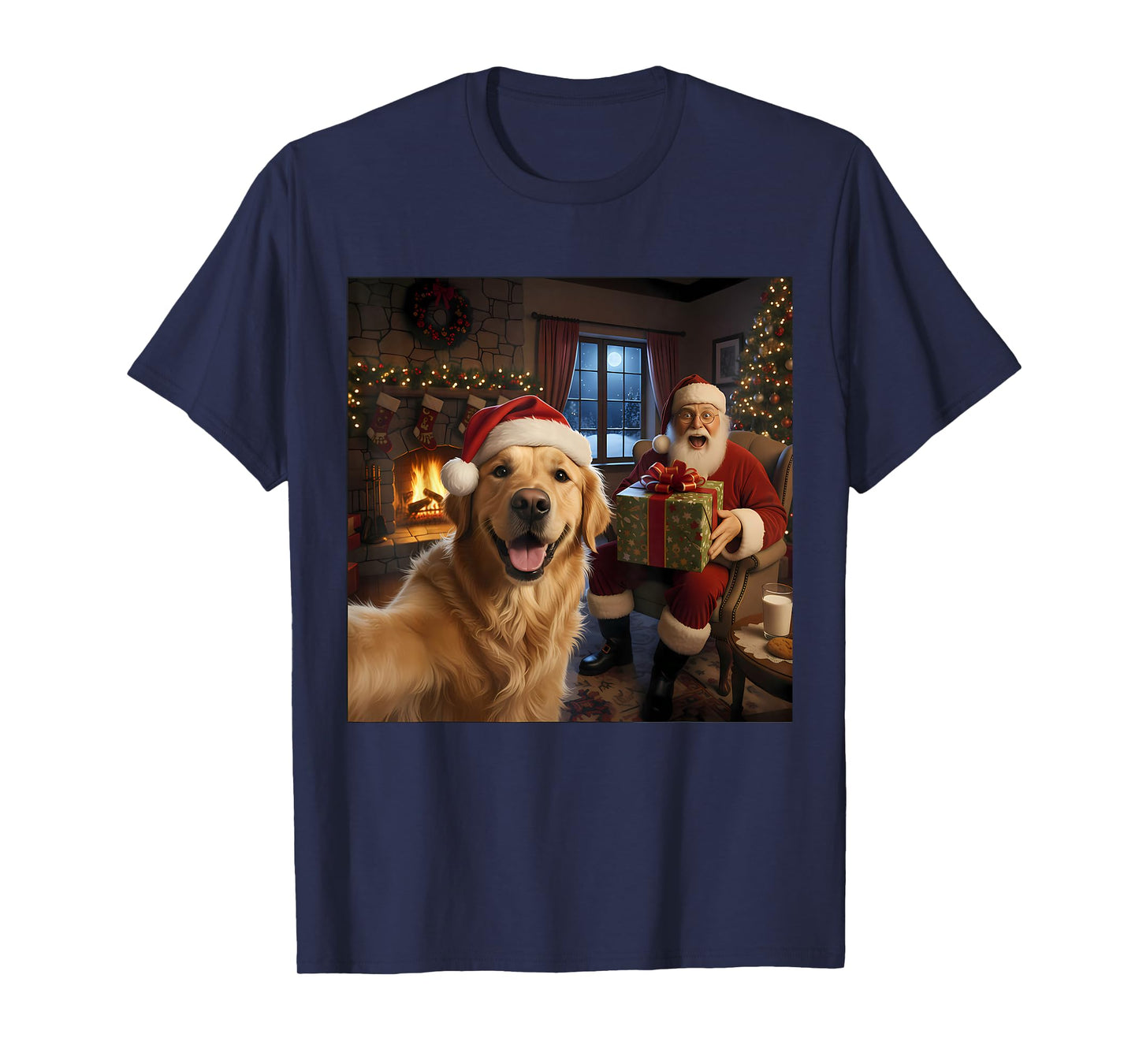 Golden Retriever Selfie with Santa Claus Funny Christmas T-Shirt