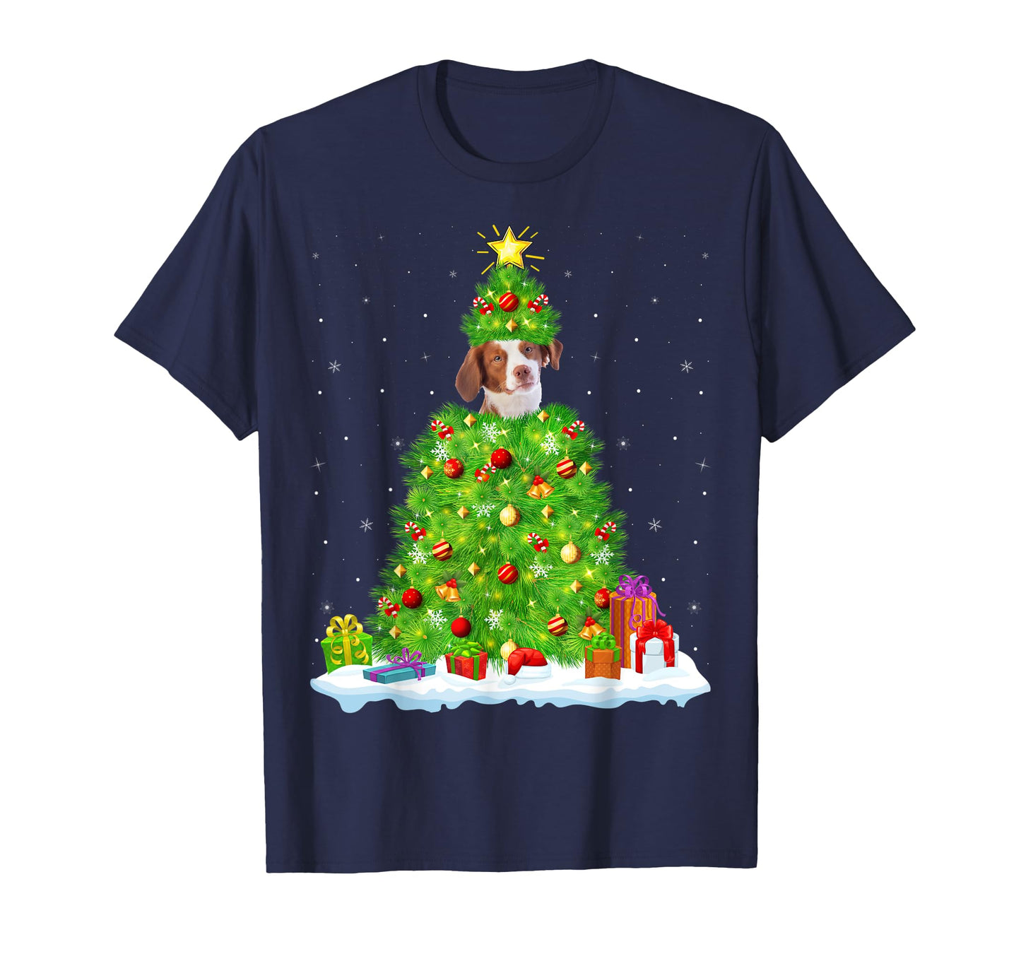 Xmas Lighting Matching Funny Brittany Spaniel Christmas Tree T-Shirt