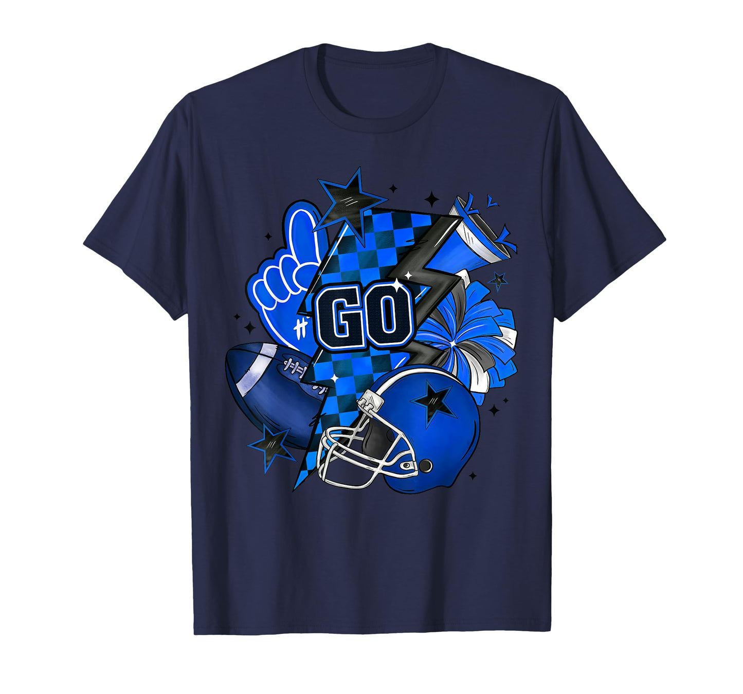 Game Day Cheer Blue Coquette Bow Touchdown Season Football T-Shirt