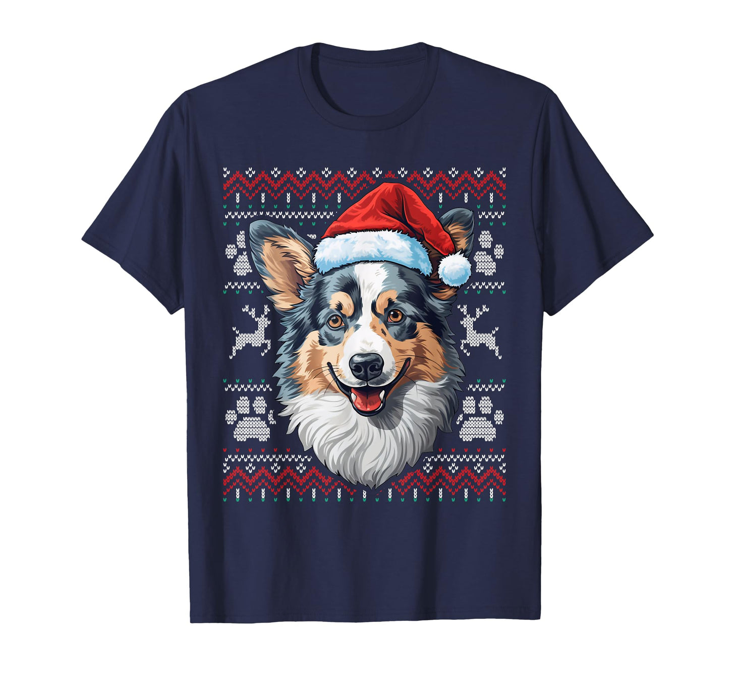 Blue Merle Corgi Santa Hat Christmas Funny Dog Mom Dad T-Shirt