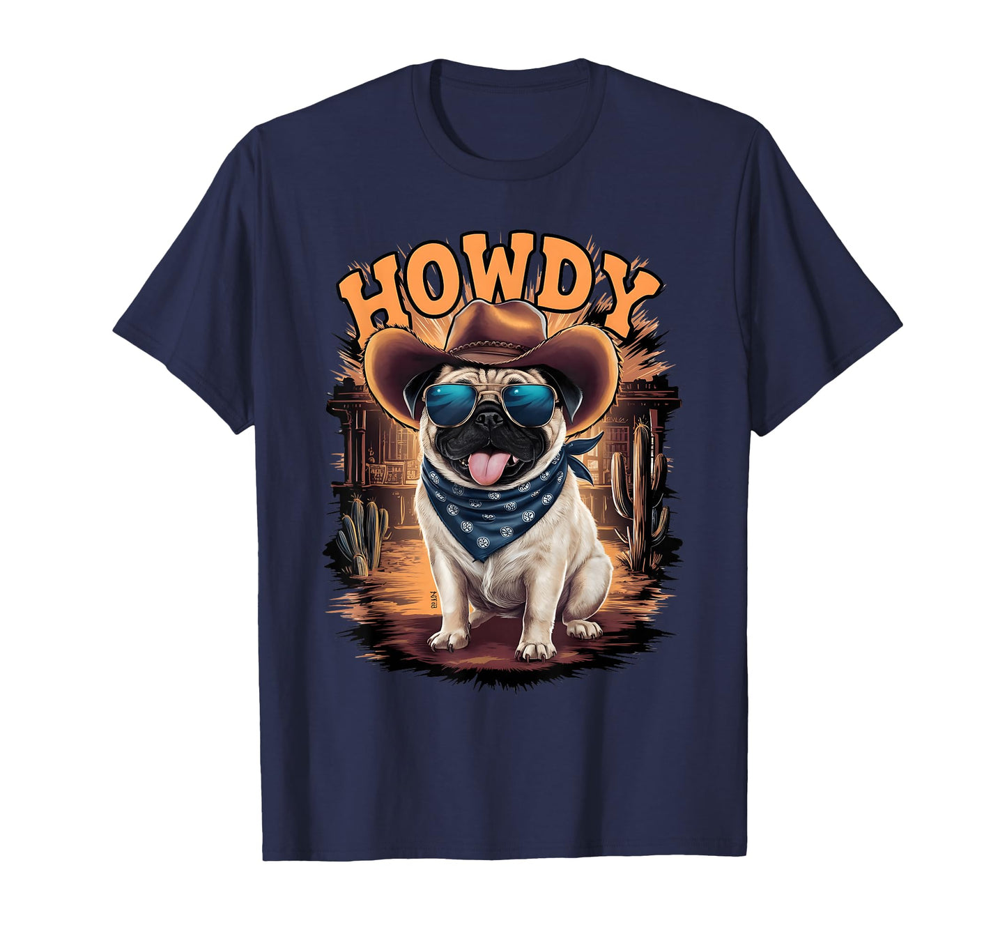 Pug Funny Cowboy Cowgirl Western Country Animal T-Shirt