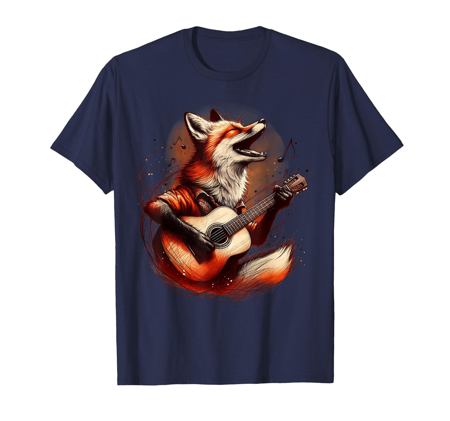 Fox Playing Guitar Funny Rock Music Guitar T-Shirt