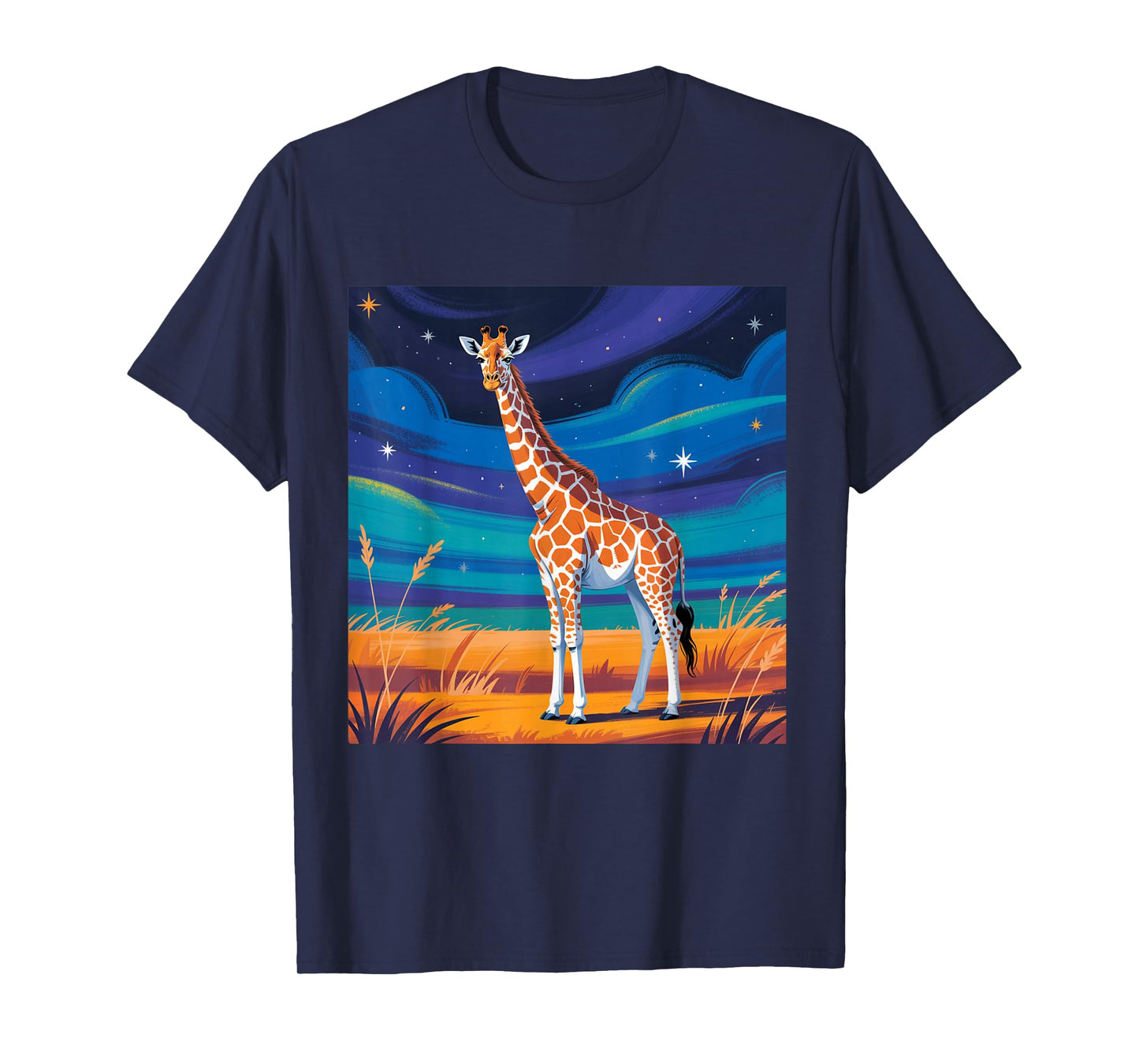 Giraffe Under Starry Twilight Sky, Safari Wildlife T-Shirt