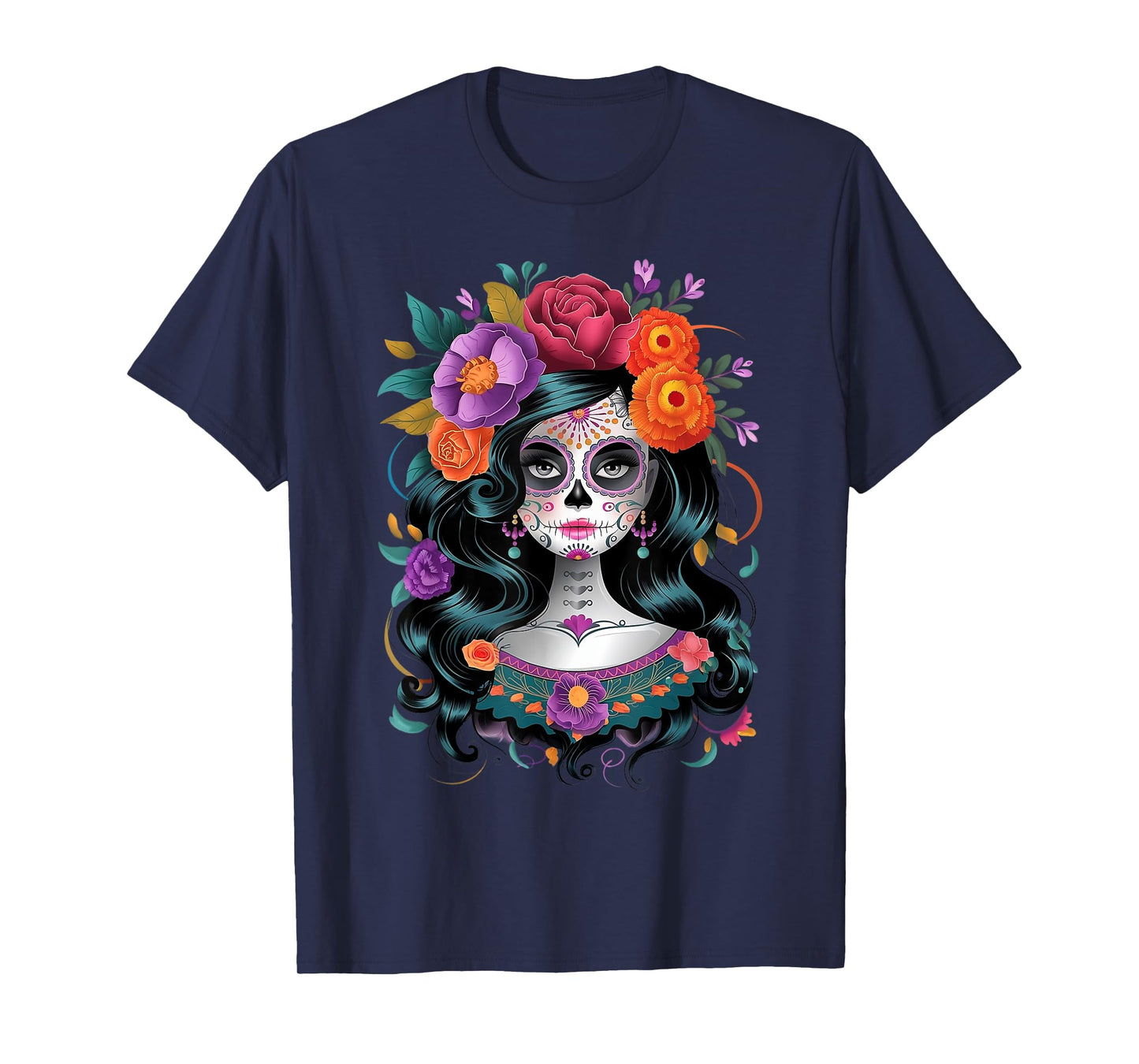 De Los Muertos La Catrina Day of the Dead Women Sugar Skull T-Shirt