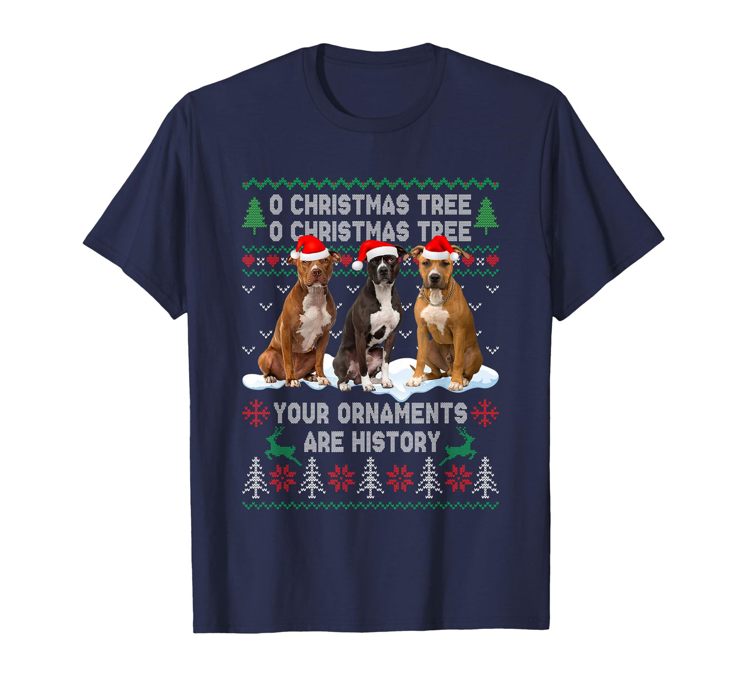 Cute Pitbull Dog Oh Christmas Tree Ugly Xmas T-Shirt