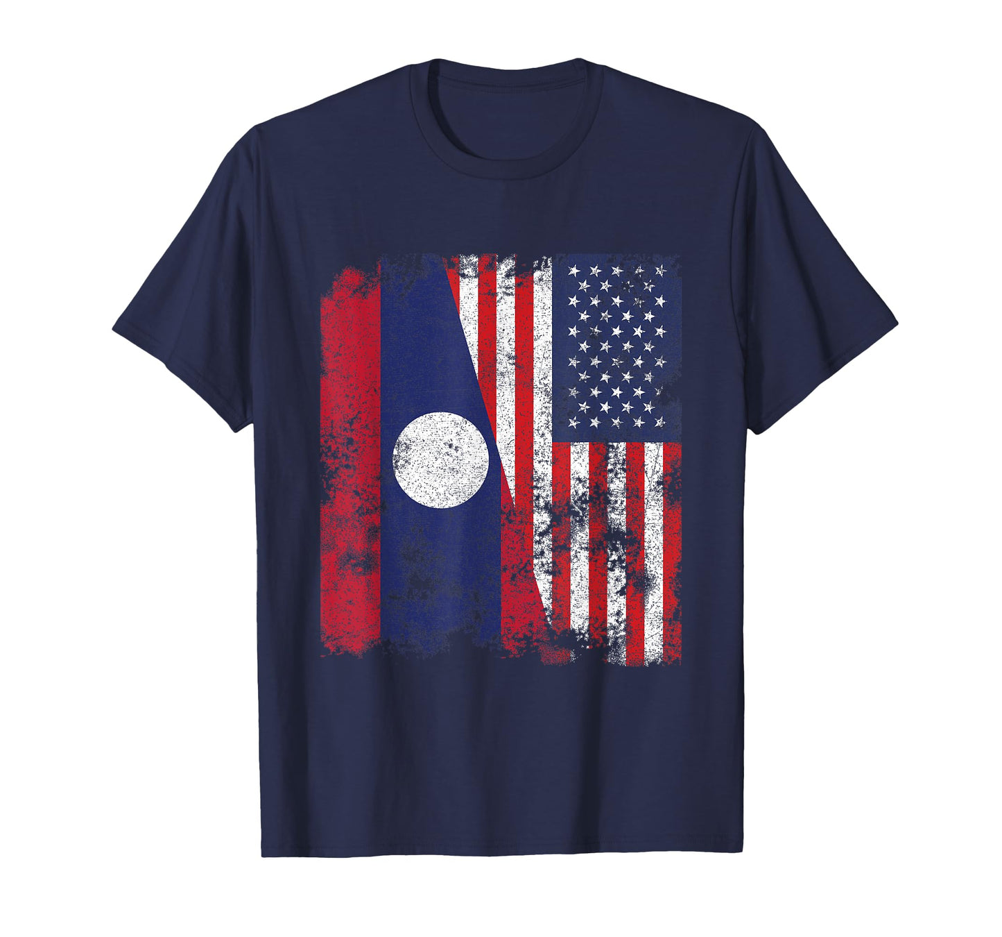 Laos USA Flag Distressed - Half American Women Kids Men T-Shirt