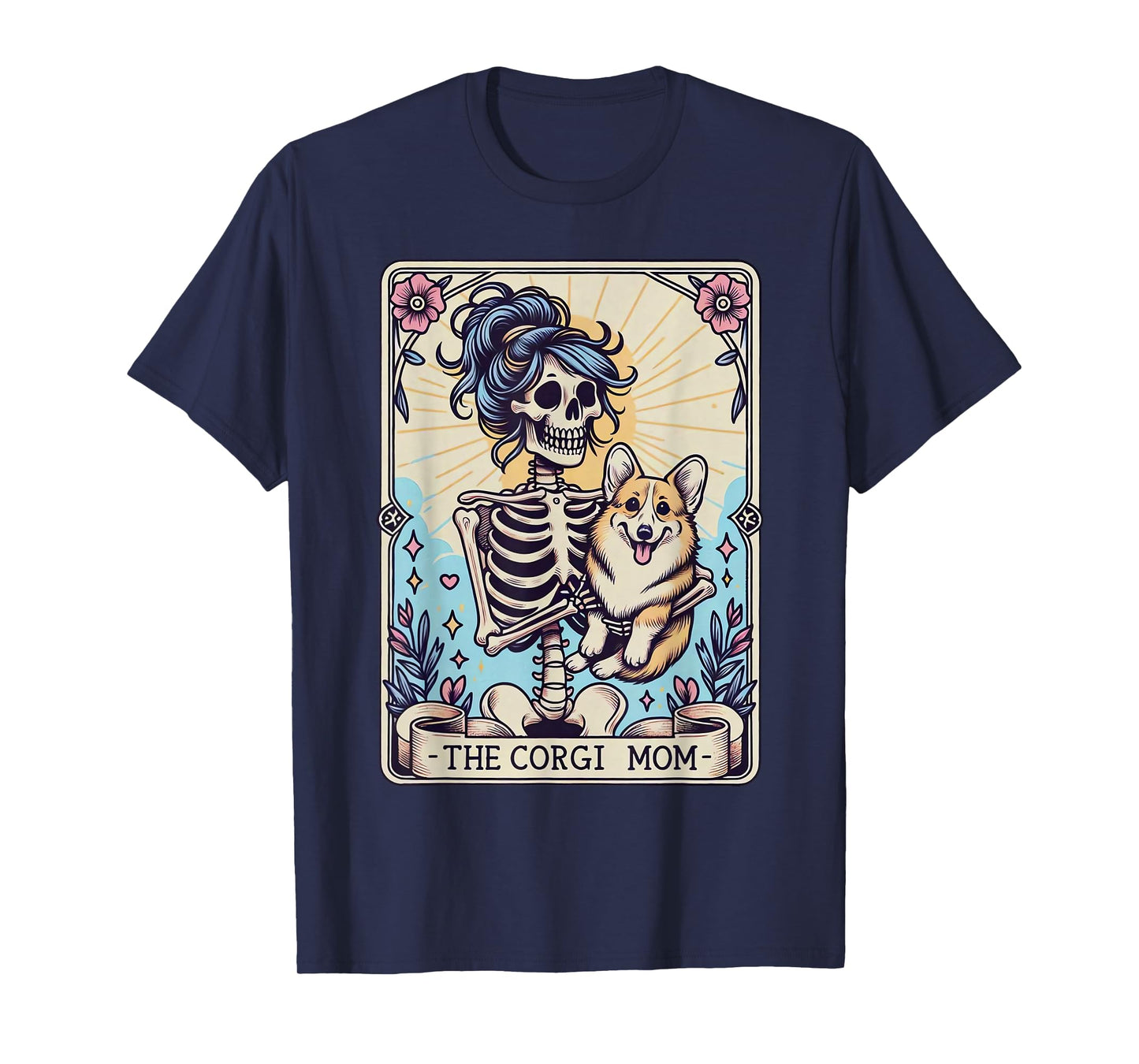 Retro Funny The Corgi Mom Tarot Card Skeleton Halloween T-Shirt