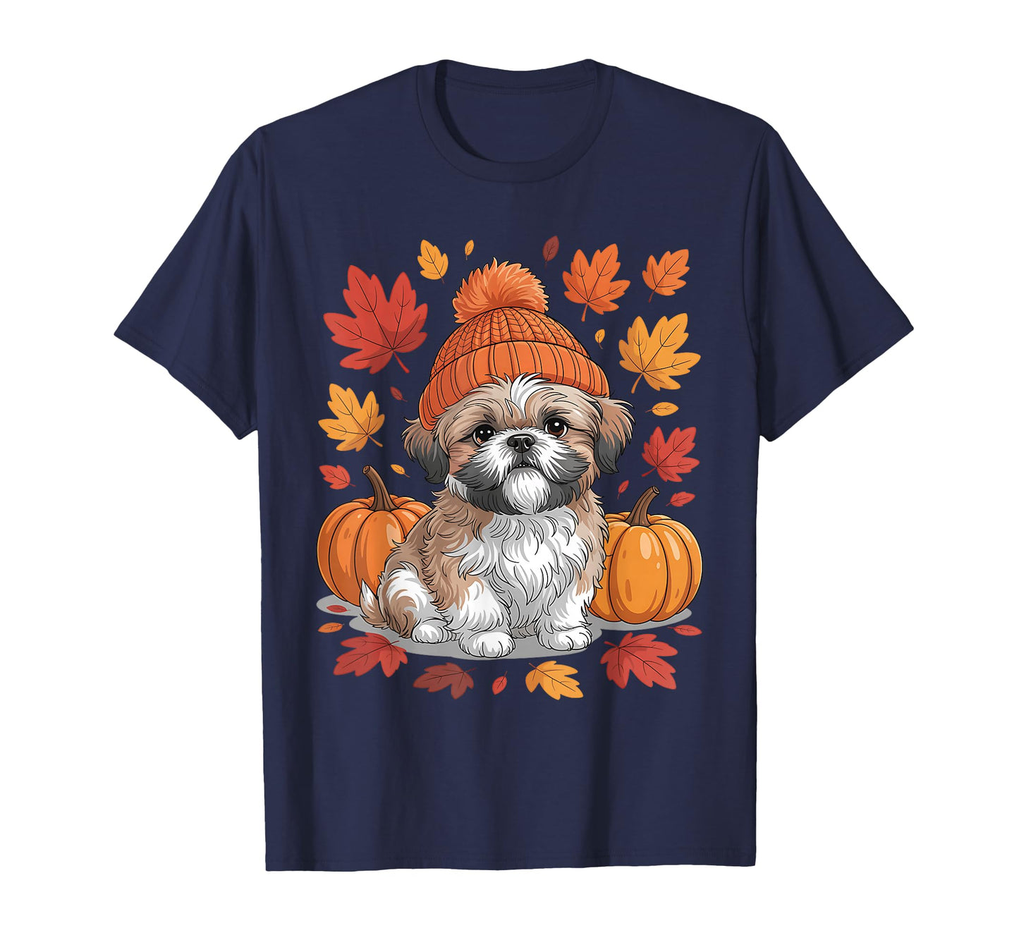 Funny Shih Tzu Fall Scarf Autumn Leaves Dog Lovers T-Shirt
