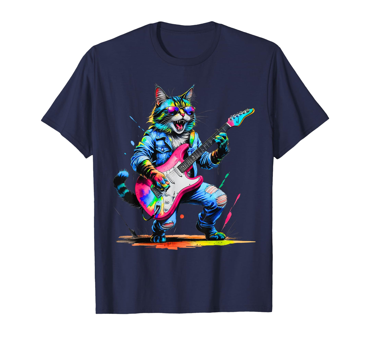 Pawsome Funny Cat Playing Guitar Rock Star Cat Lover T-Shirt