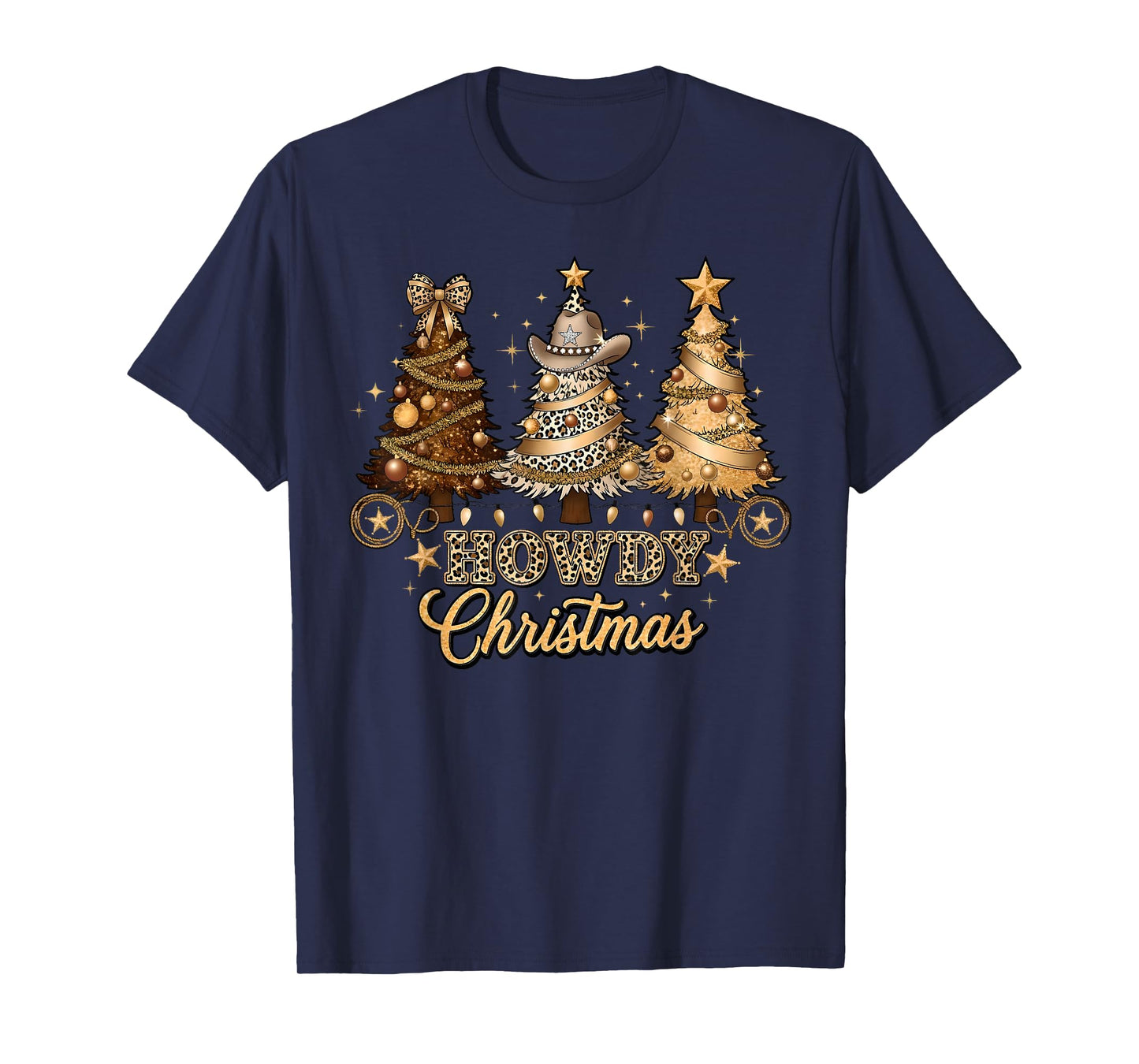 Howdy Christmas Cowboy Western Xmas Lights Trees Holiday T-Shirt