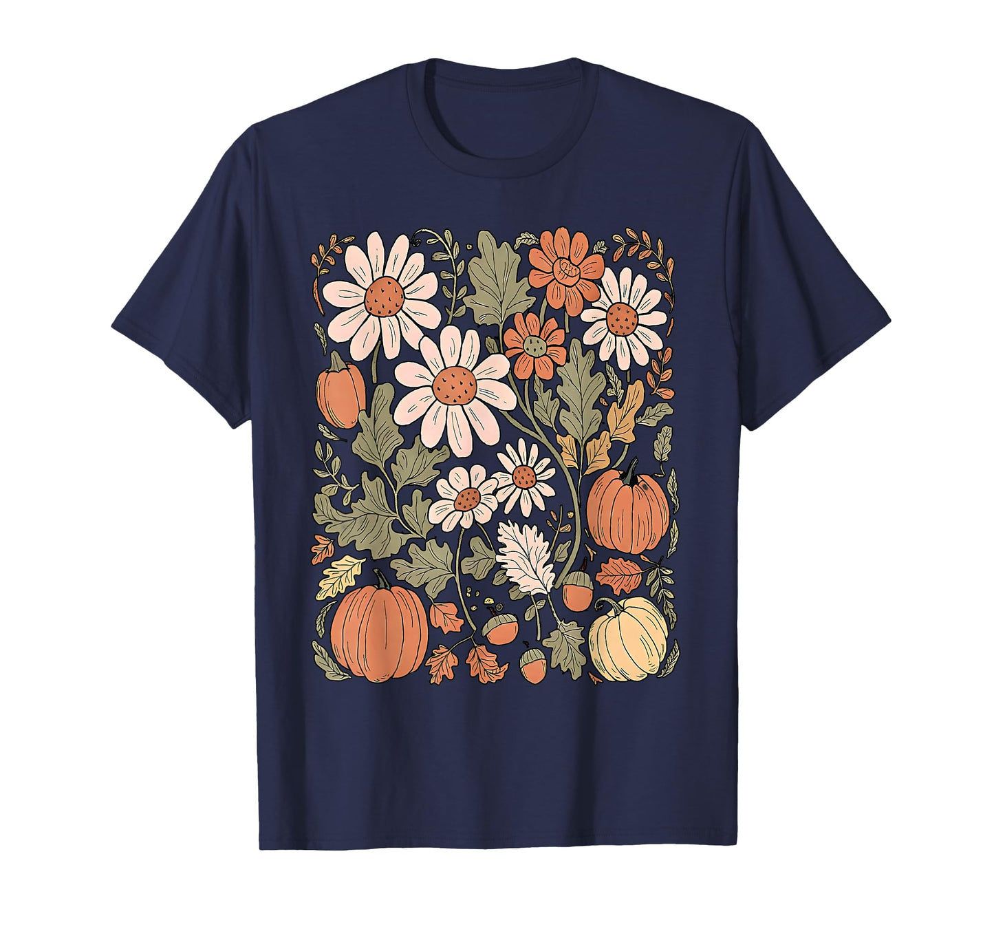 Wildflower Pumpkin Season Autumn Fall Leaves Thanksgiving T-Shirt