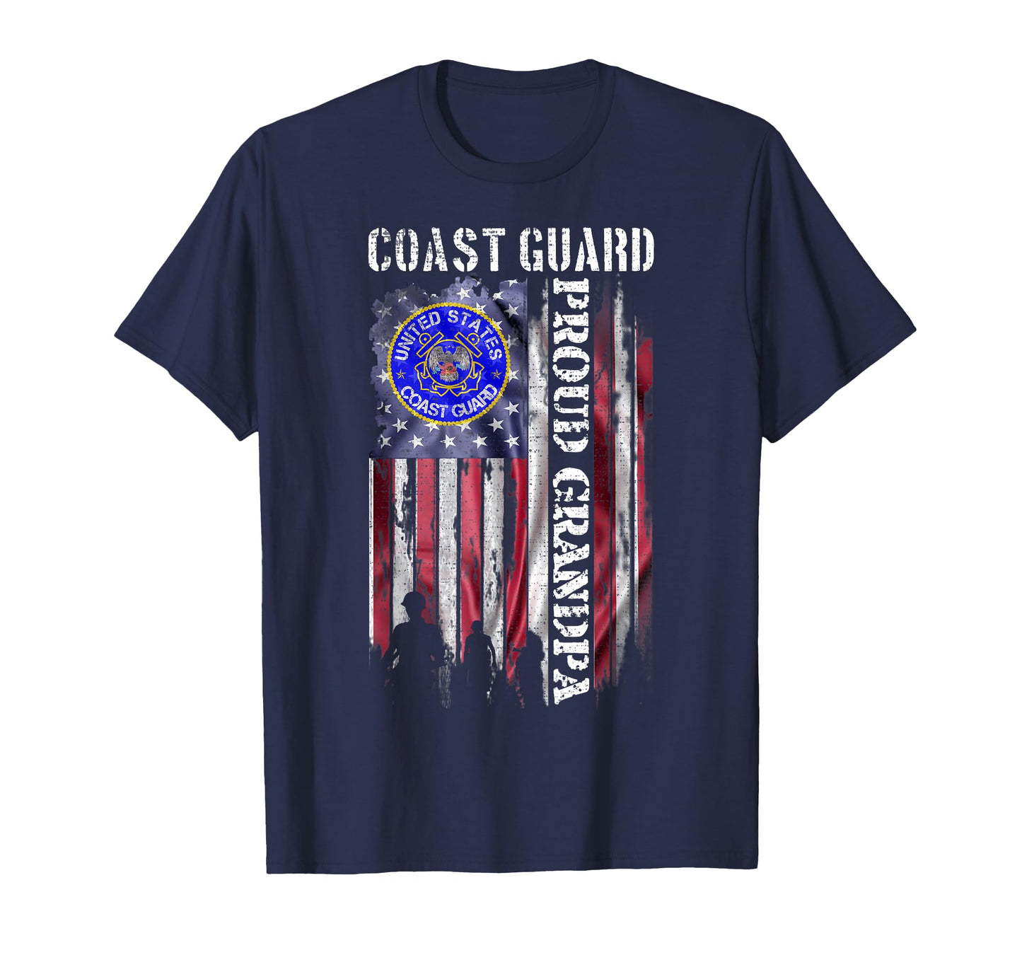Vintage USA American Flag US Coast Guard Proud Grandpa Funny T-Shirt