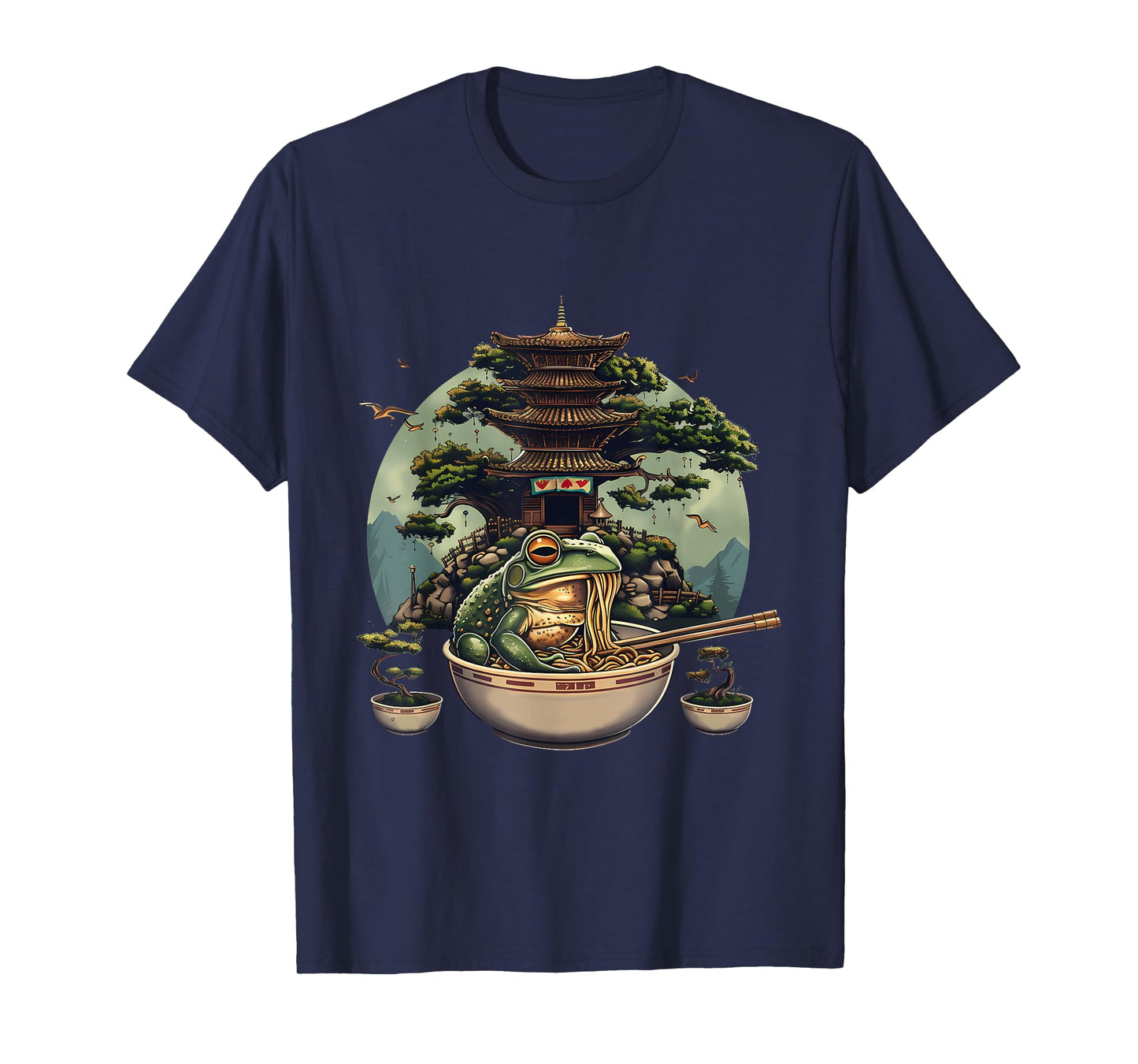 Frog Eating Ramen Noodles Pagoda Bonsai Tree Ramen Noodles T-Shirt